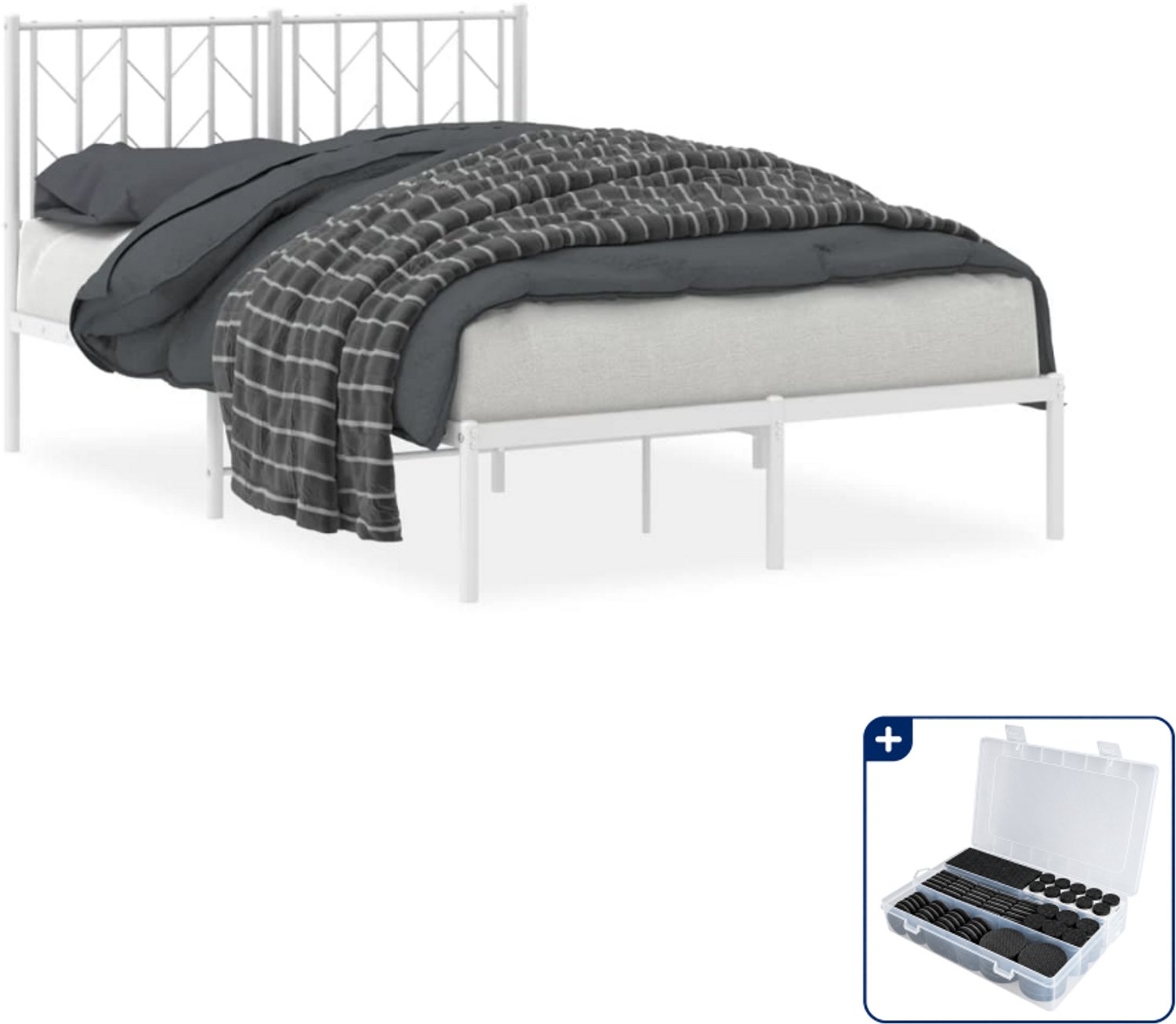 vidaXL Bedframe met hoofdbord - 120 x 200 cm - metaal - wit - Inclusief antikrasvilt 177-delig