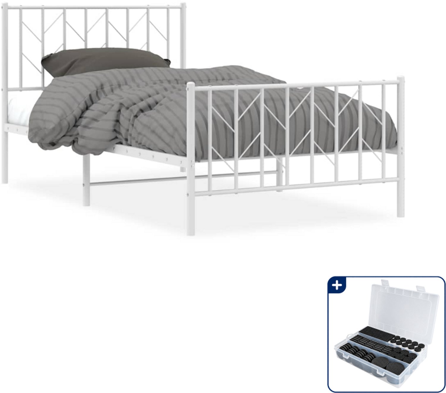 vidaXL Bedframe - 100 x 200 cm - staal - wit - Inclusief antikrasvilt 177-delig