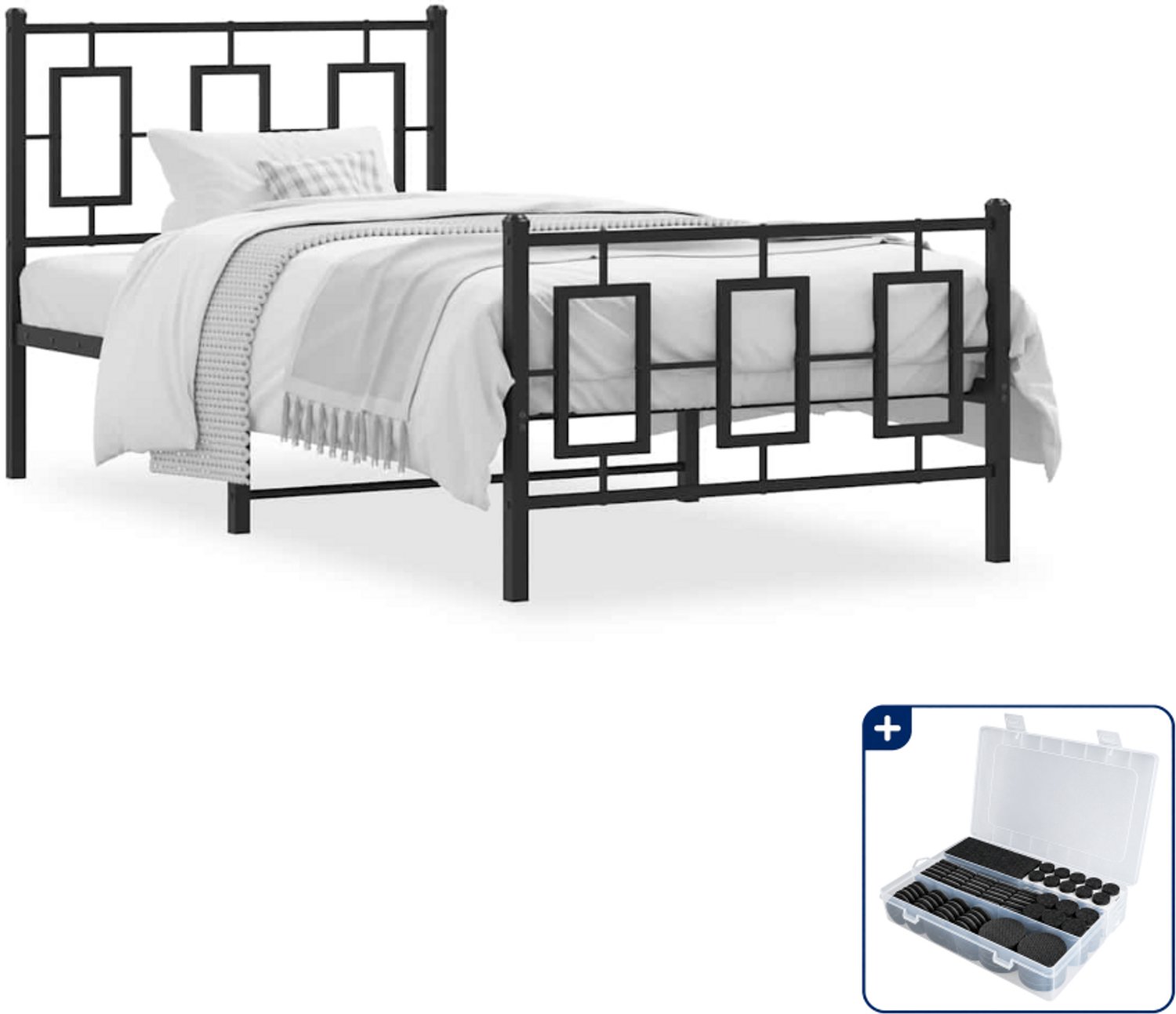 vidaXL bedframe - 90 x 200 cm - metaal - zwart - Inclusief antikrasvilt 177-delig