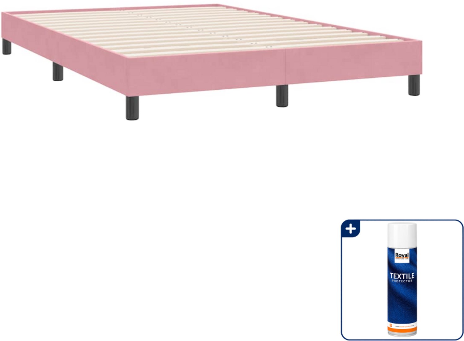 vidaXL Bedframe Small double - 140 x 220 cm - fluweel - roze - Inclusief textielbeschermer 500 ml