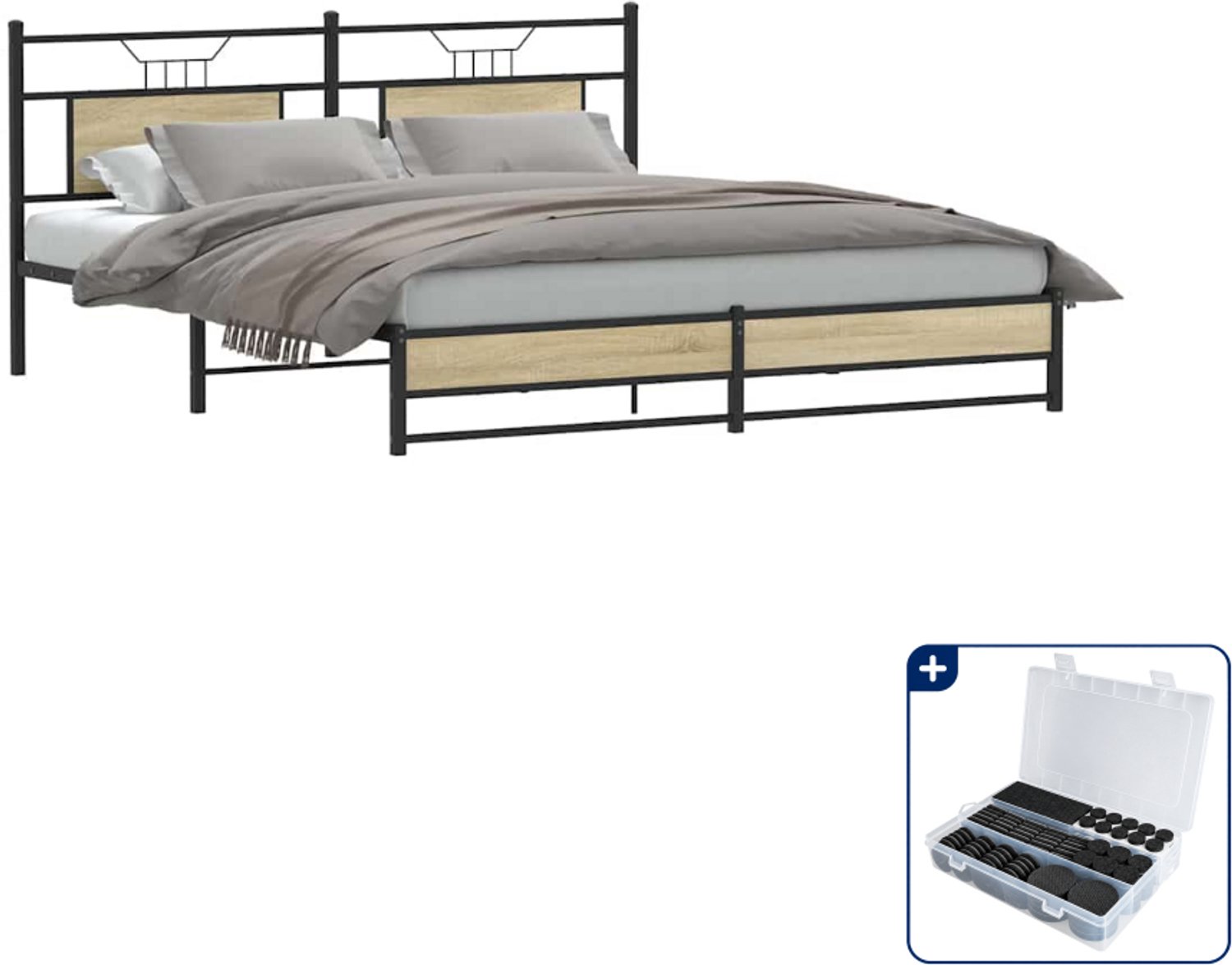 vidaXL bedframe - Queensize - 160 x 200 cm - sonoma eiken - Inclusief antikrasvilt 177-delig Bruin