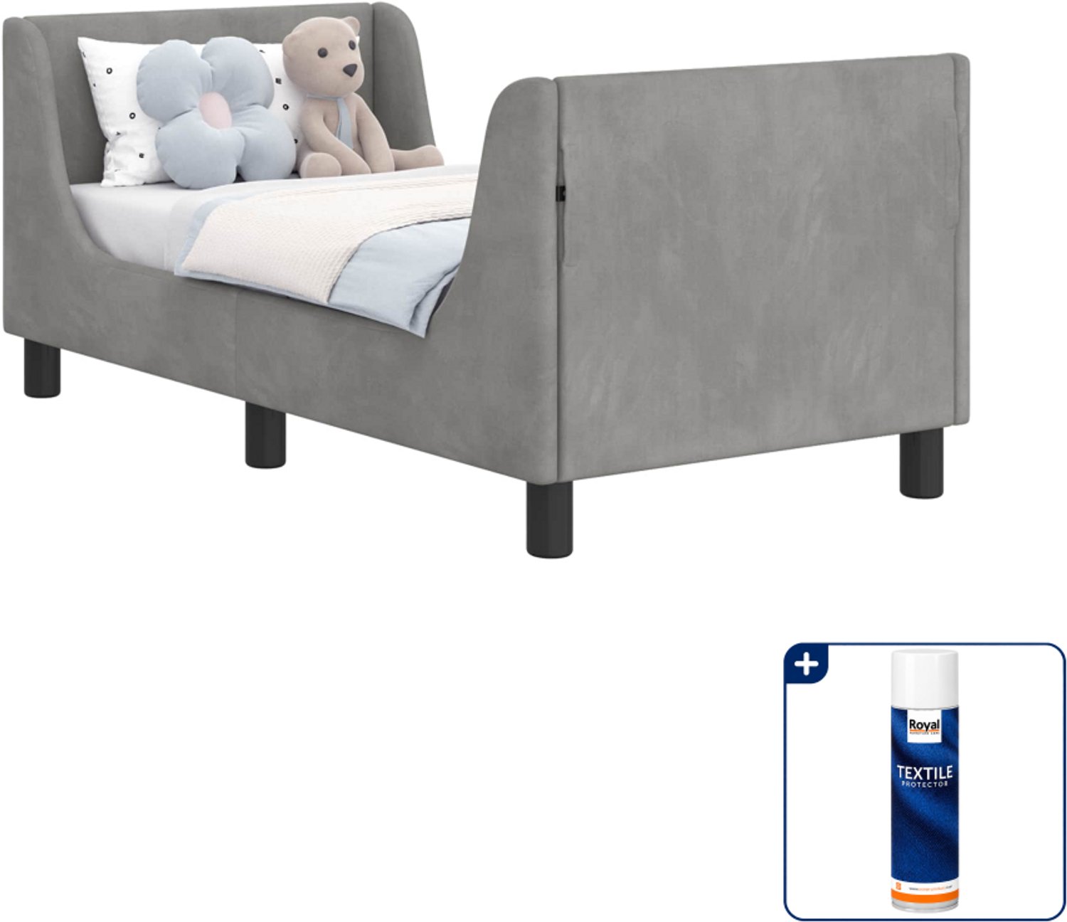 vidaXL peuterbedframe - 70 x 140 cm - fluweel - lichtgrijs - Inclusief textielbeschermer 500 ml