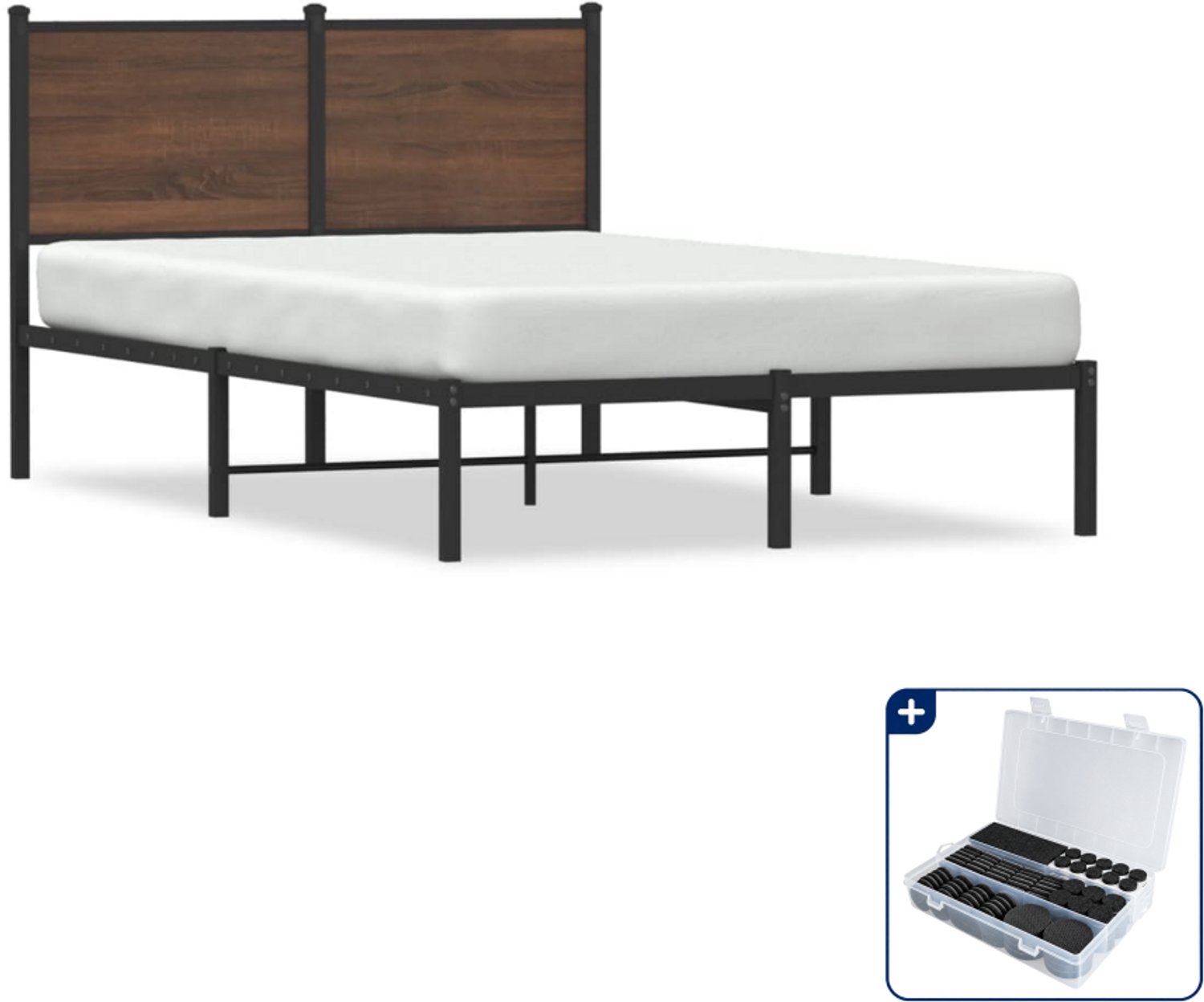 vidaXL bedframe 120 x 190 cm - staal - bruineiken - Inclusief antikrasvilt 177-delig