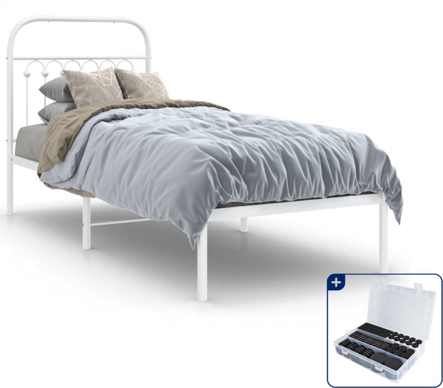 vidaXL bedframe 75 x 190 cm - staal - wit - Inclusief antikrasvilt 177-delig