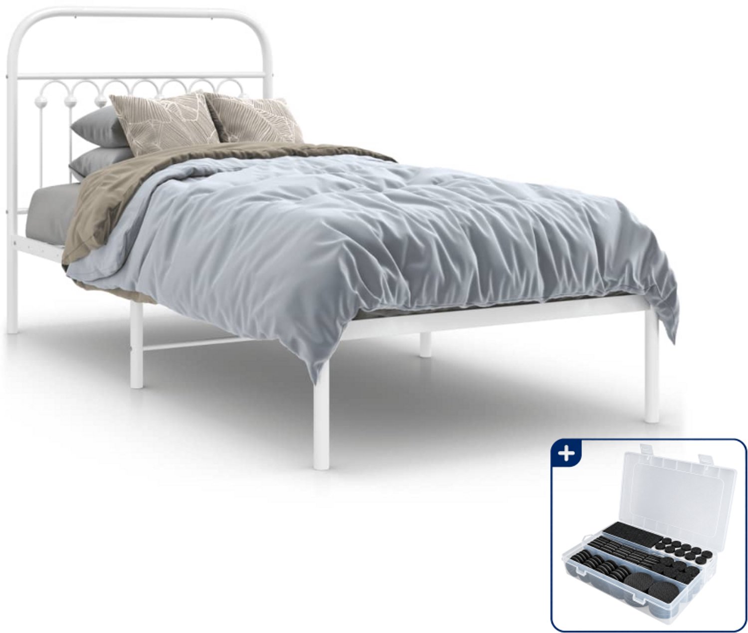 vidaXL Bedframe met hoofdbord - 90 x 190 cm - staal - wit - Inclusief antikrasvilt 177-delig