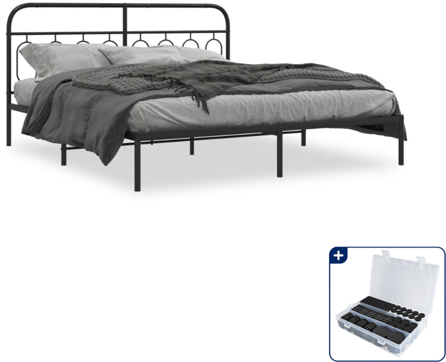 vidaXL bedframe - 183 x 213 cm - metaal - zwart - Inclusief antikrasvilt 177-delig