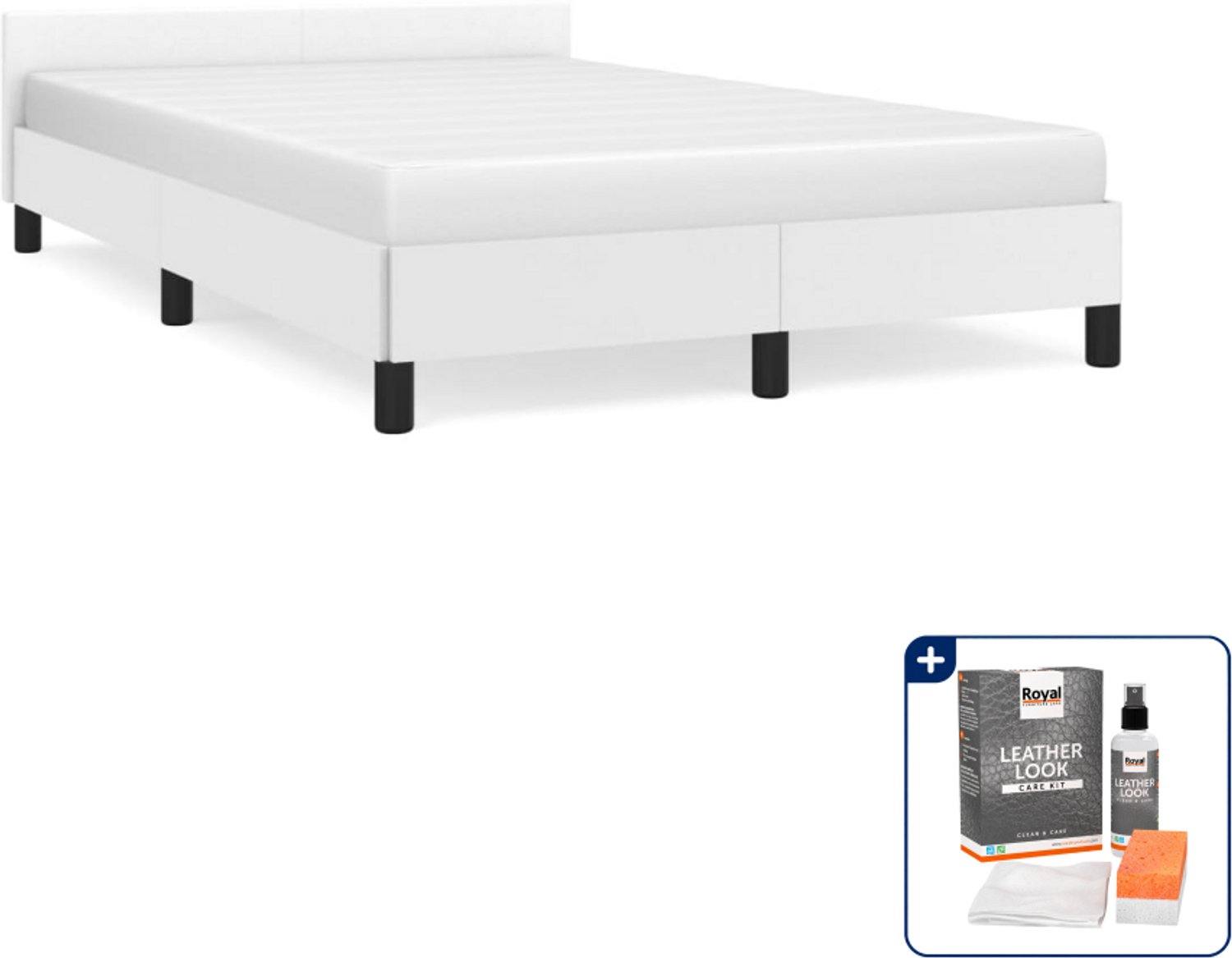 vidaXL bedframe - 120 x 190 cm - kunstleer - wit - Inclusief onderhoudsset voor kunstleer 150 ml