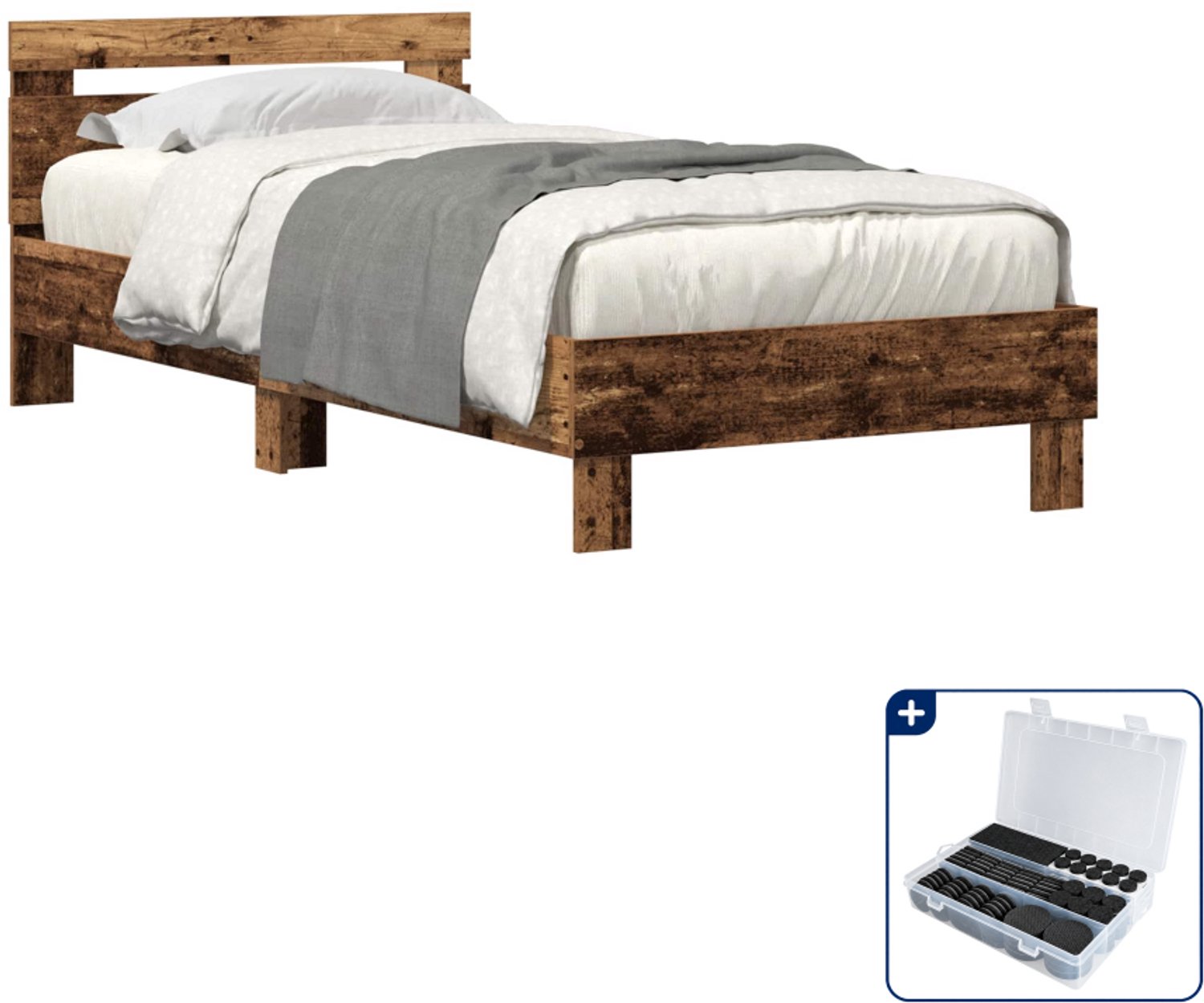 vidaXL bedframe - 75 x 190 cm - bewerkt hout - oudhout - Inclusief antikrasvilt 177-delig Bruin
