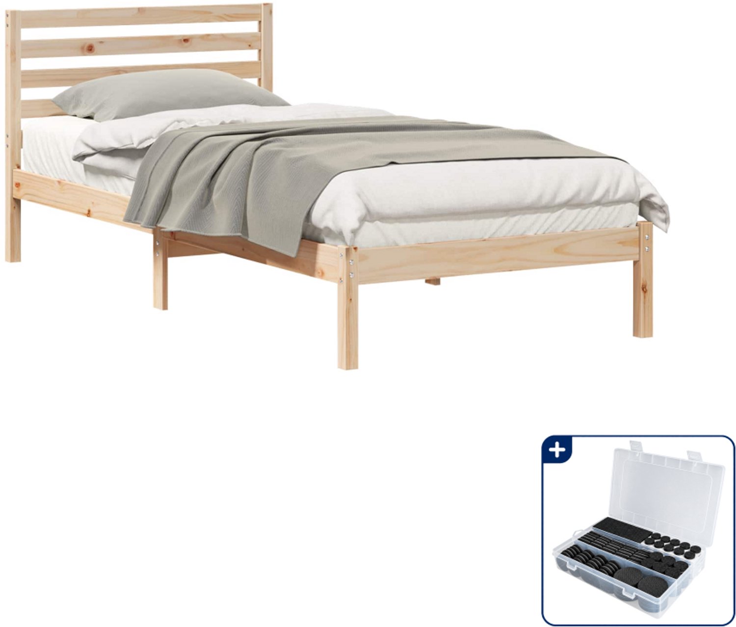 vidaXL Bedframe met hoofdeinde - 100 x 210 cm - massief grenen - bruin - Inclusief antikrasvilt 177-delig