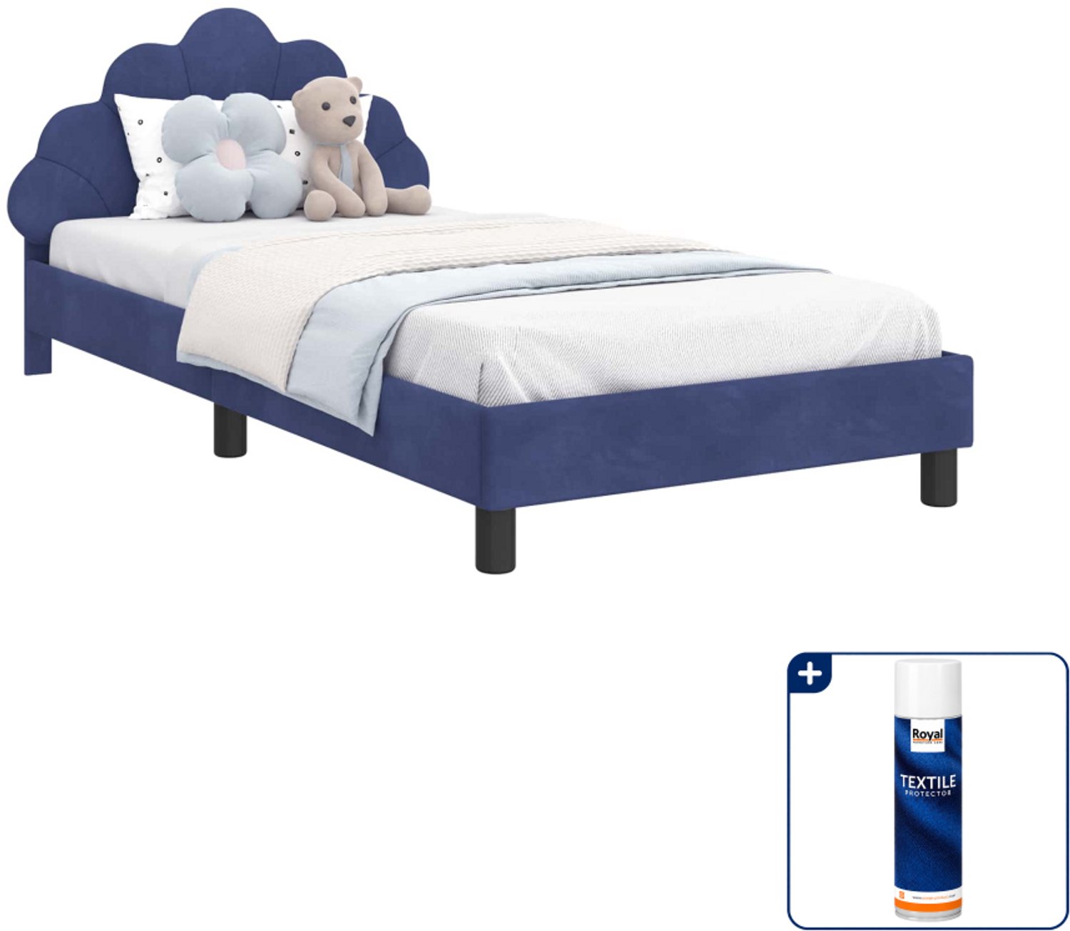 vidaXL kinderbed - 90 x 200 cm - fluweel - politieblauw - Inclusief textielbeschermer 500 ml