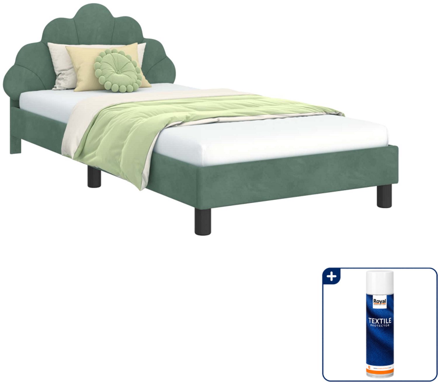 vidaXL kinderbedframe - 80 x 200 cm - fluweel - zeegroen - Inclusief textielbeschermer 500 ml