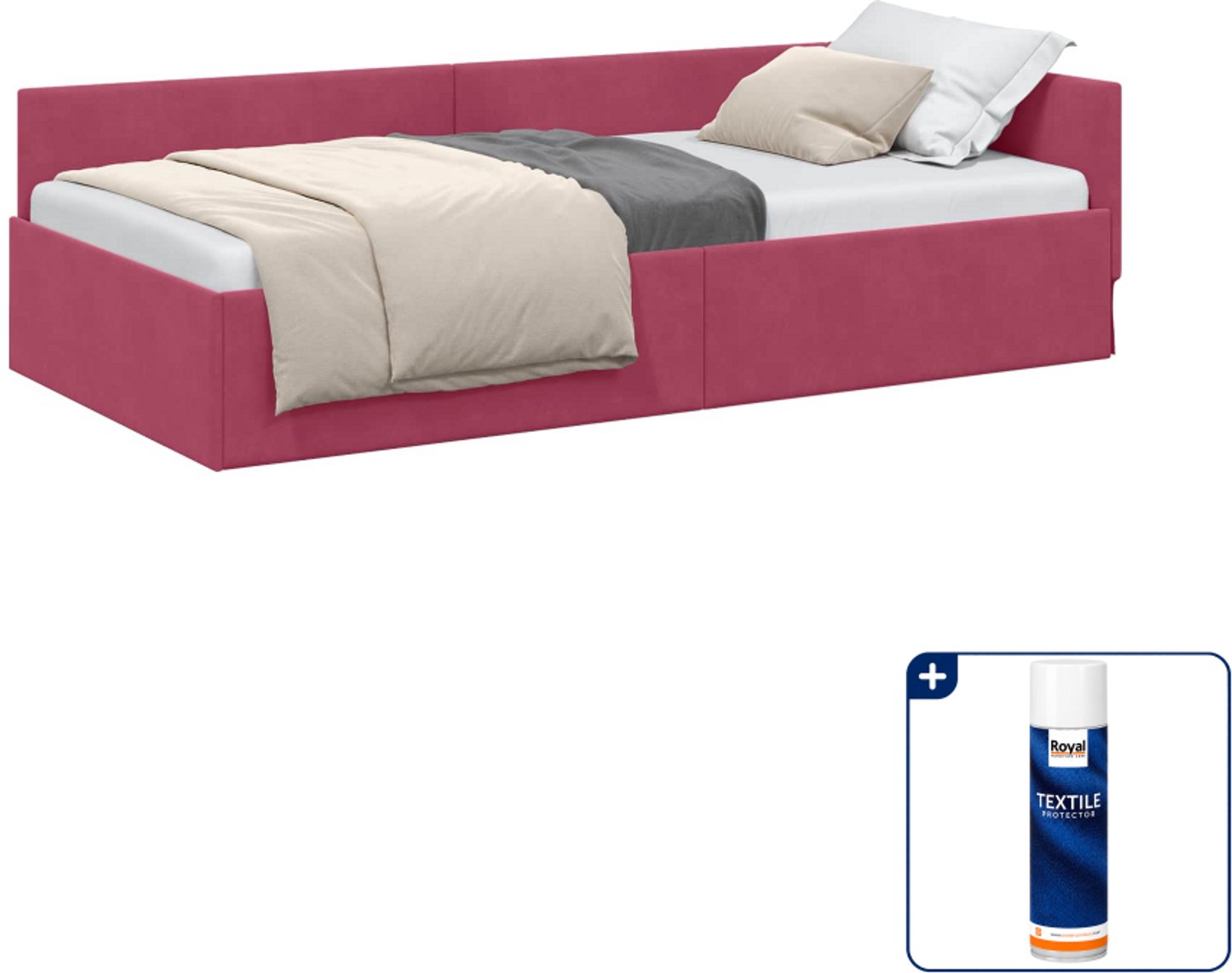 vidaXL hoekbedframe - 100 x 200 cm - fluweel - wijnrood - Inclusief textielbeschermer 500 ml