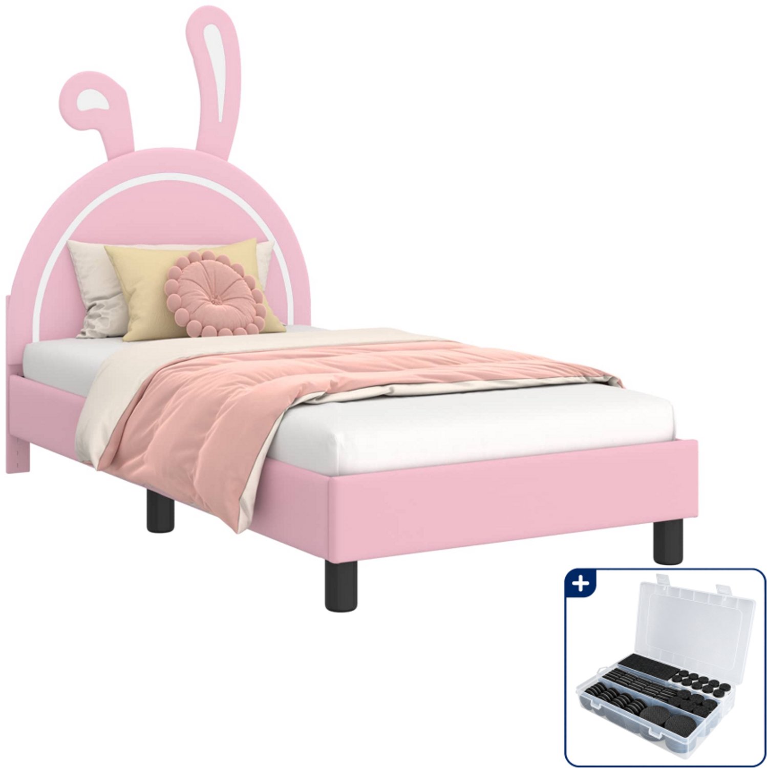 vidaXL kinderbed - 80 x 160 cm - bewerkt hout - roze - Inclusief antikrasvilt 177-delig