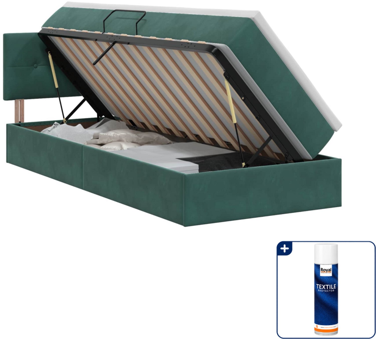 vidaXL opbergbed - 100 x 200 cm - fluweel - donkergroen - Inclusief textielbeschermer 500 ml