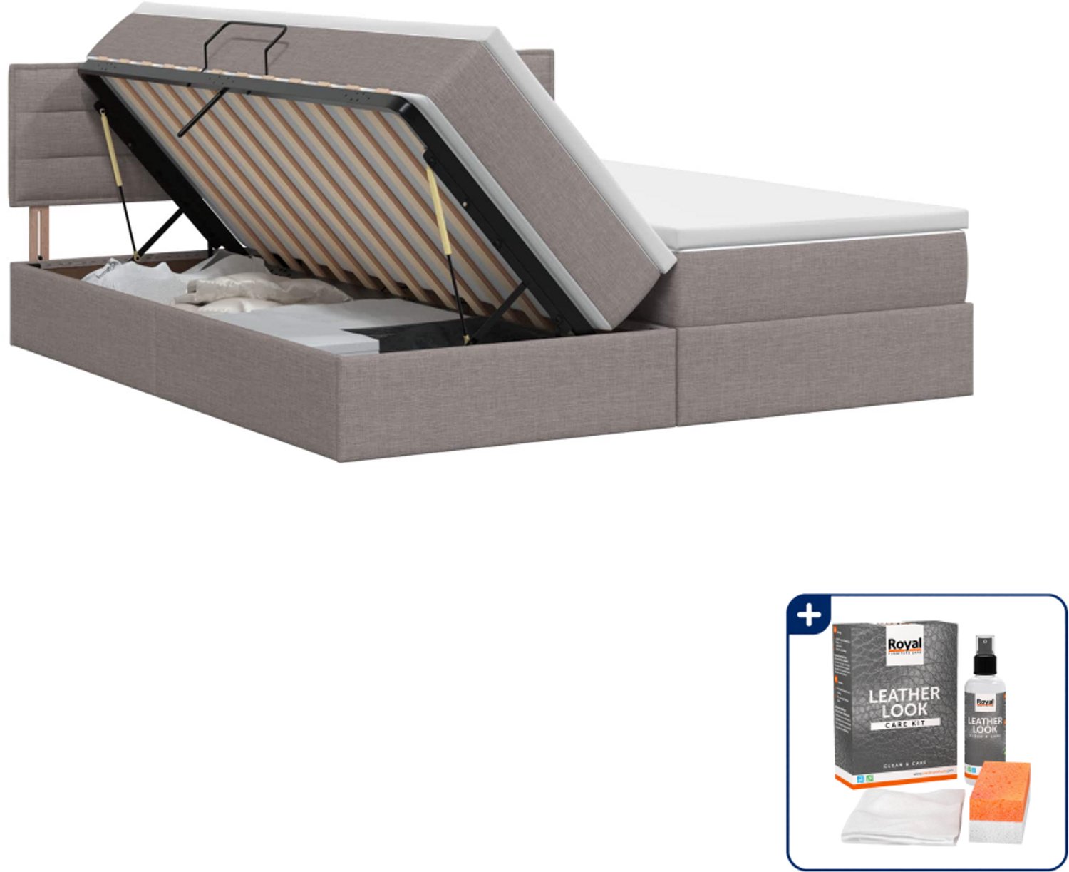 vidaXL opbergbed met matras - 180 x 200 cm - kunstleer - taupe - Inclusief onderhoudsset voor kunstleer 150 ml