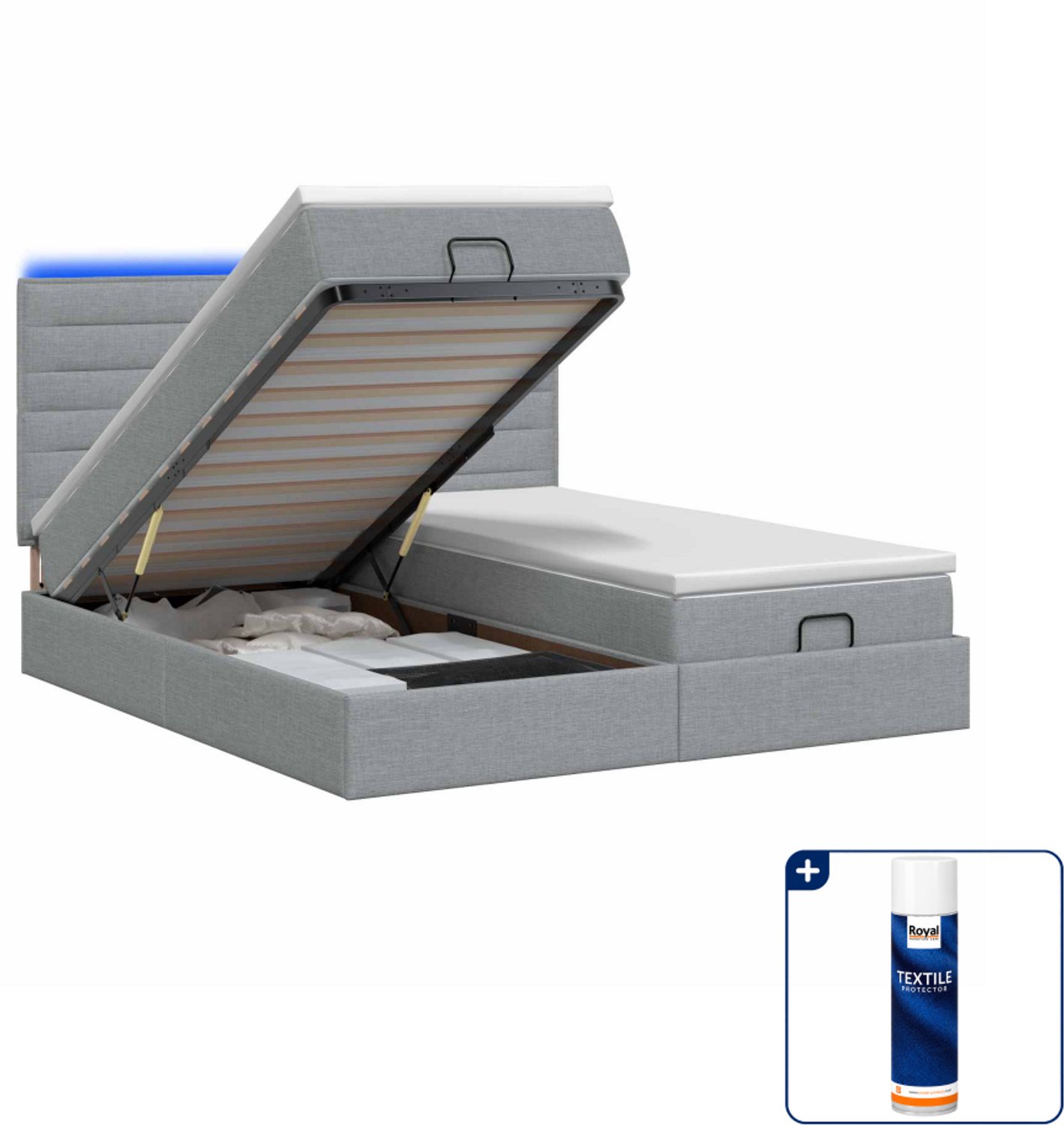 vidaXL ottoman bed - 200 x 200 cm - lichtgrijs - Inclusief textielbeschermer 500 ml