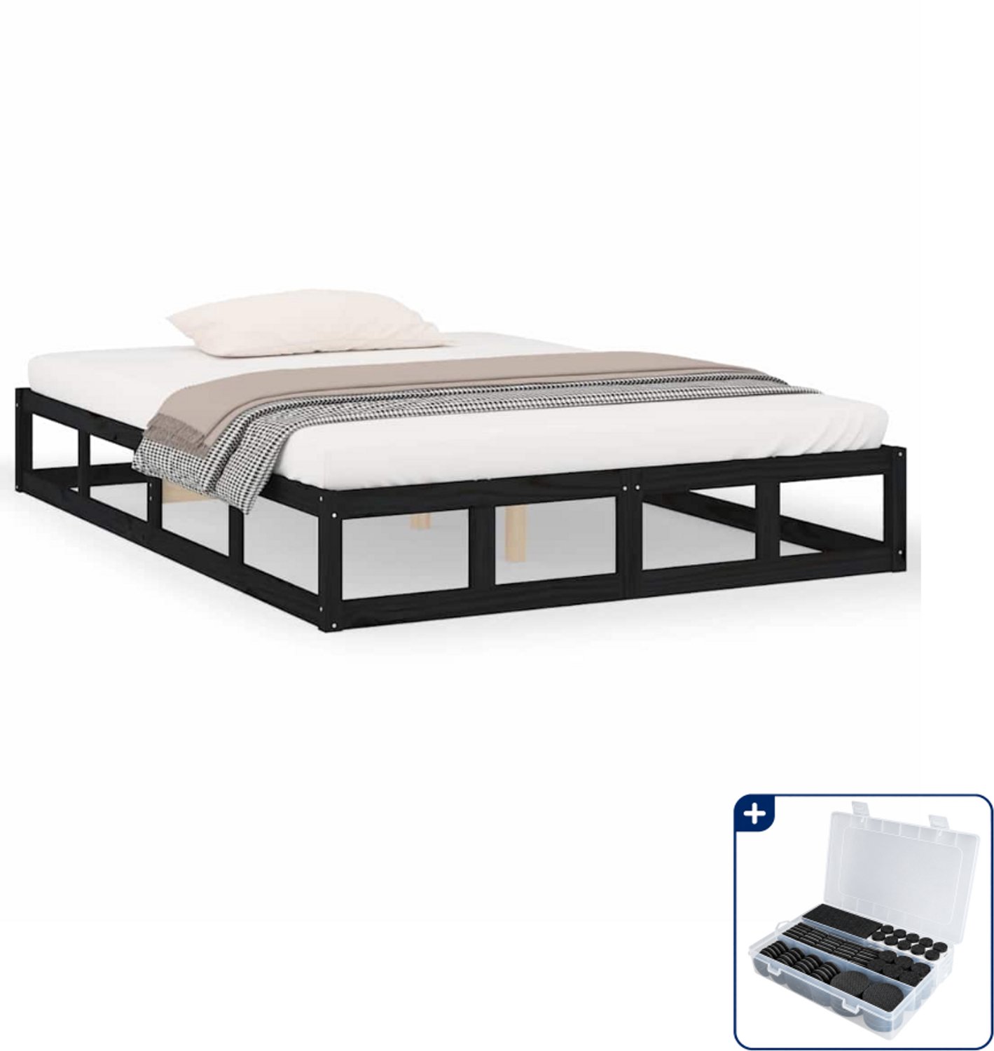 vidaXL bedframe Queensize - 160 x 200 cm - zwart - Inclusief antikrasvilt 177-delig