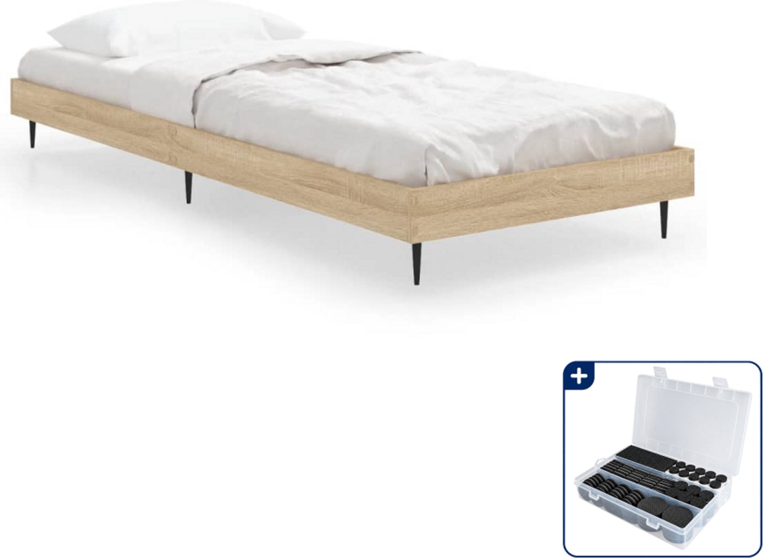 vidaXL bedframe - 75 x 190 cm - sonoma eiken - Inclusief antikrasvilt 177-delig Bruin