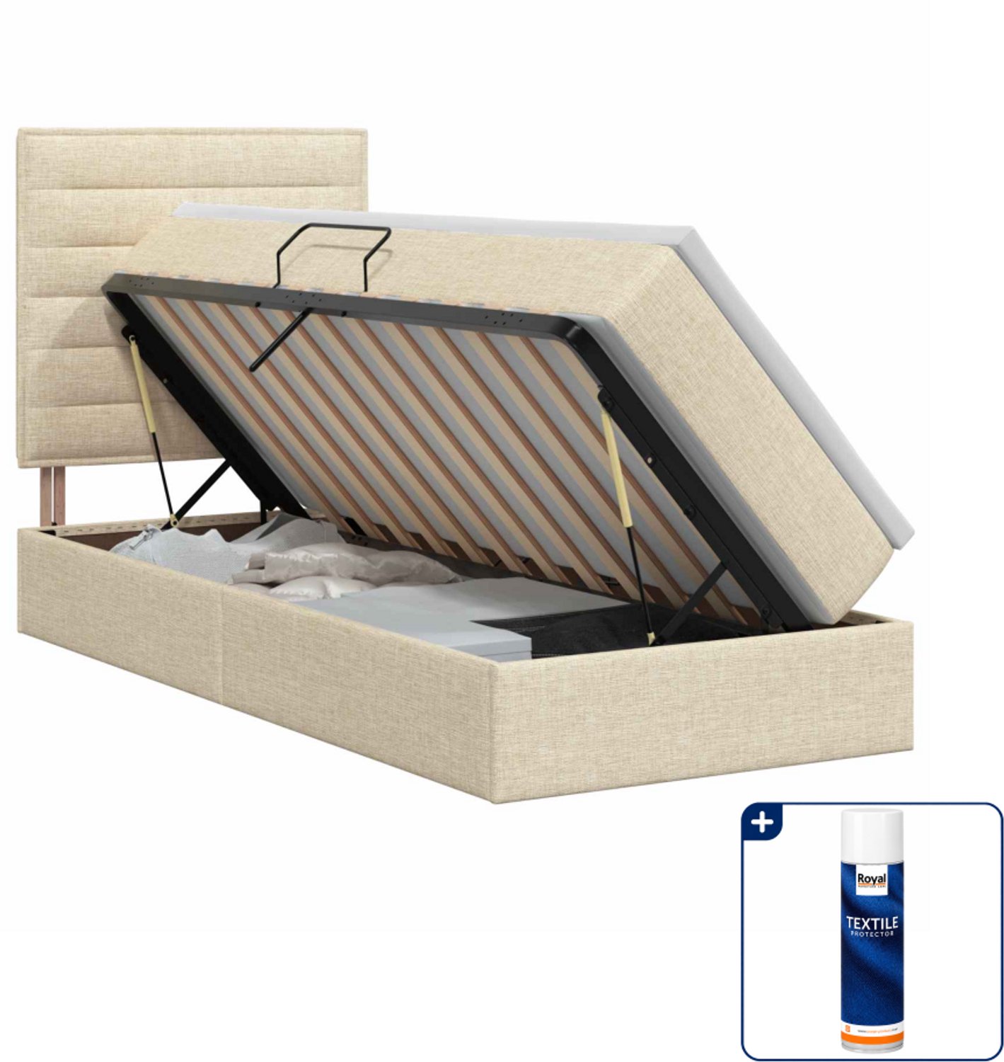 vidaXL opbergbed met matras - 100 x 200 cm - kunstleer - crèmekleurig - Inclusief textielbeschermer 500 ml
