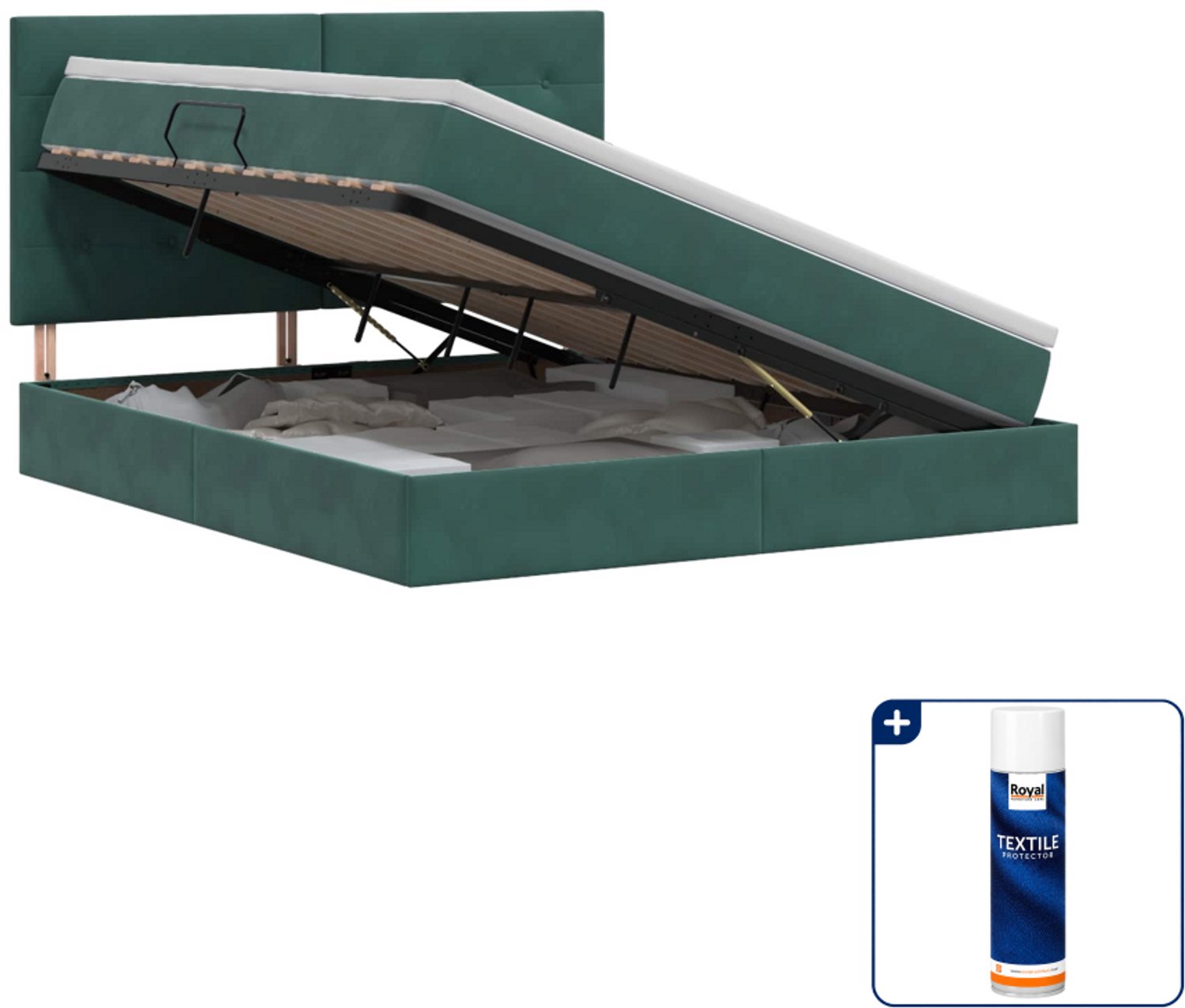 vidaXL Kingsize bed met matras - 180 x 200 cm - donkergroen - Inclusief textielbeschermer 500 ml
