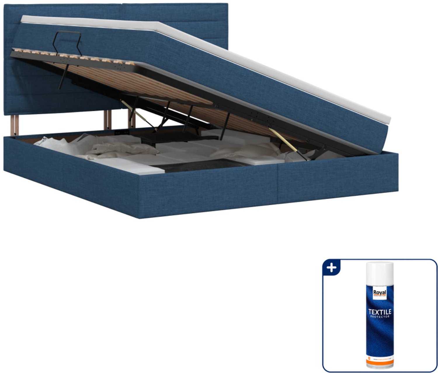 vidaXL Kingsize opbergbed met matras - 180 x 200 cm - blauw - Inclusief textielbeschermer 500 ml