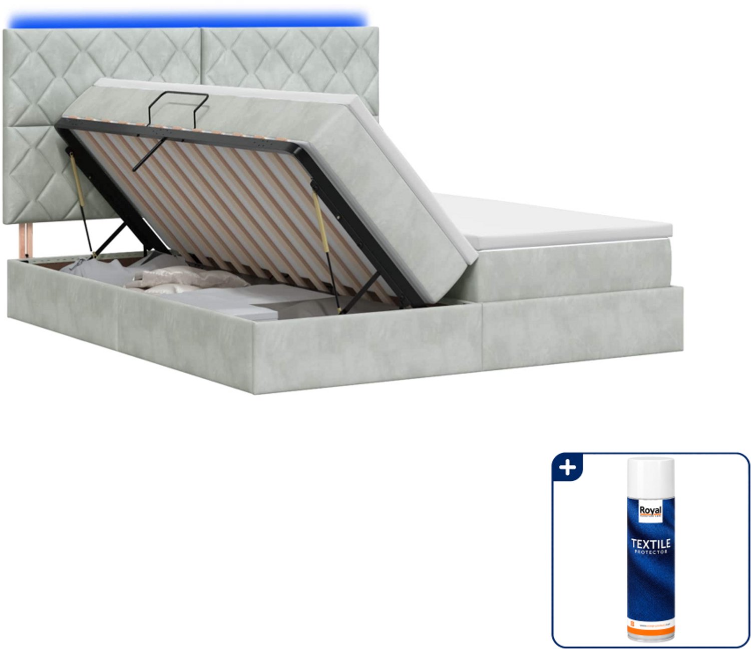 vidaXL opslagbed - 200 x 200 cm - lichtgrijs - Inclusief textielbeschermer 500 ml