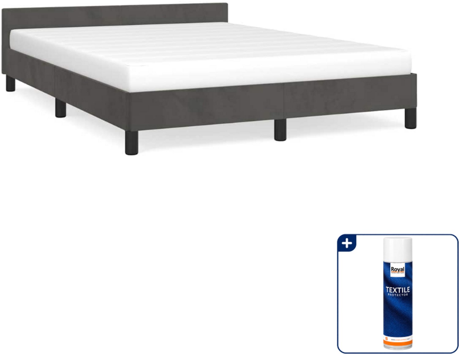 vidaXL bedframe - Small double - 140 x 200 cm - fluweel - donkergrijs - Inclusief textielbeschermer 500 ml