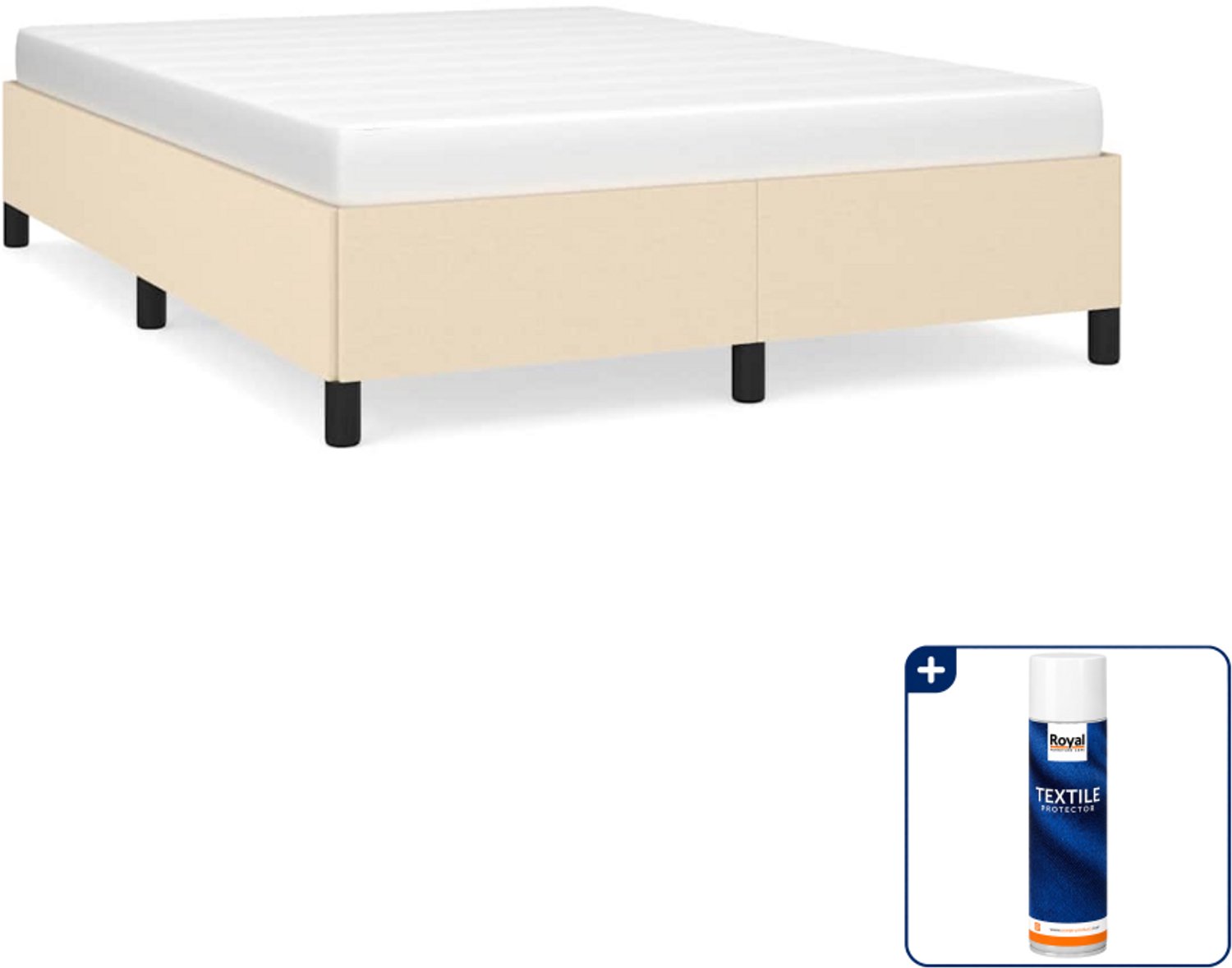vidaXL Bedframe - Small double - 140 x 200 cm - stof - crème - Inclusief textielbeschermer 500 ml