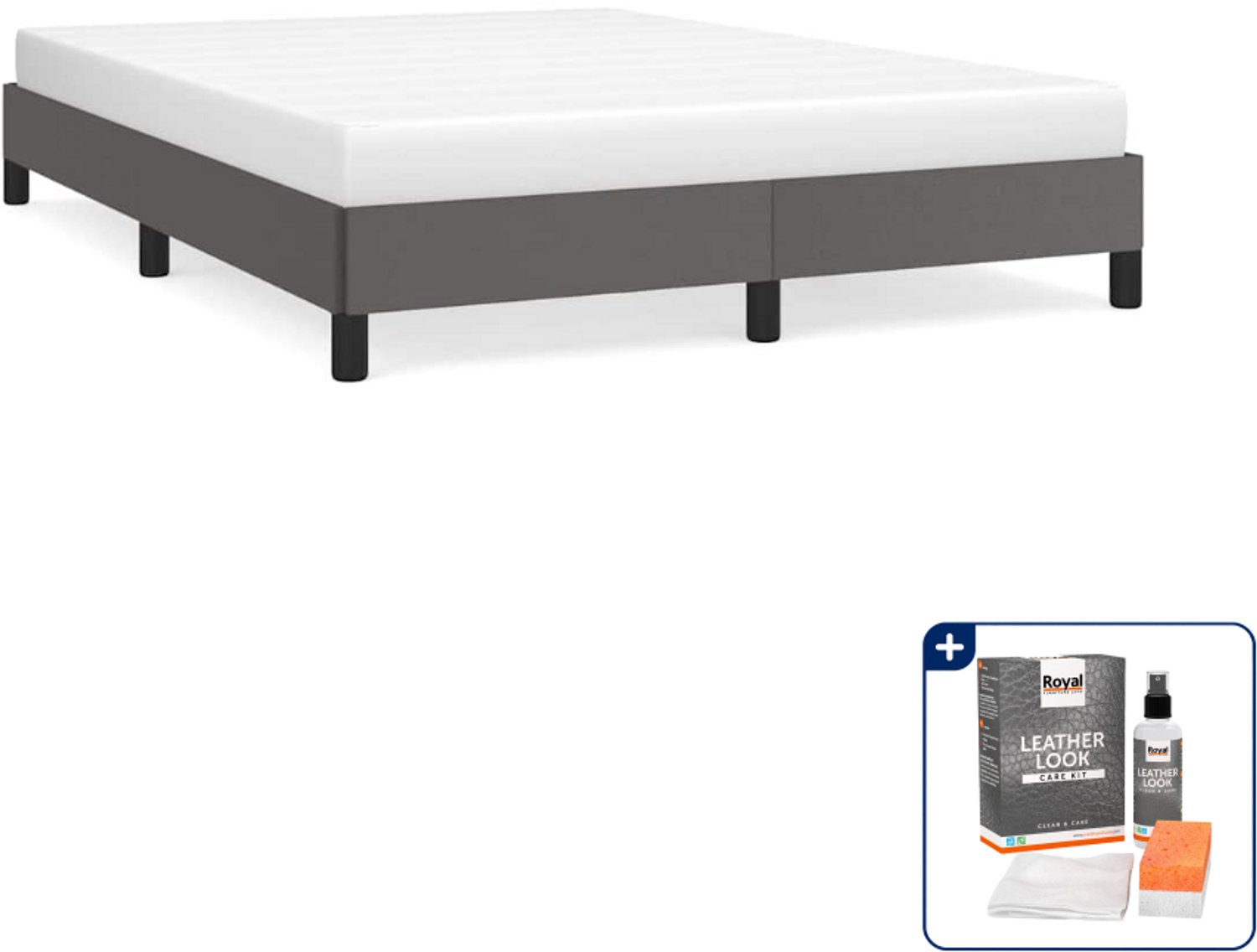 vidaXL bedframe - small double - 140 x 200 cm - grijs - Inclusief onderhoudsset voor kunstleer 150 ml