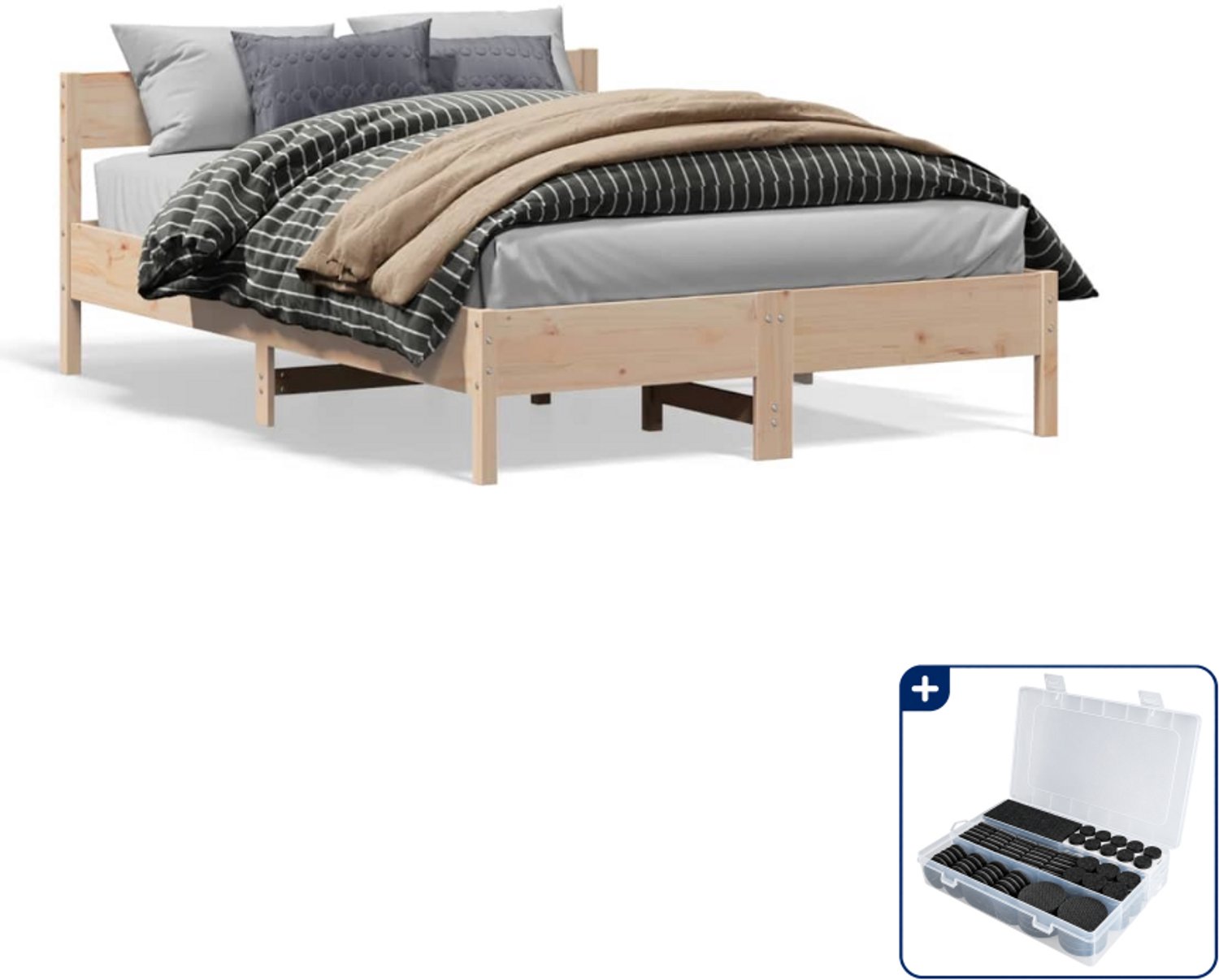 vidaXL Bedframe - 120 x 200 cm - massief grenenhout - Inclusief antikrasvilt 177-delig Bruin
