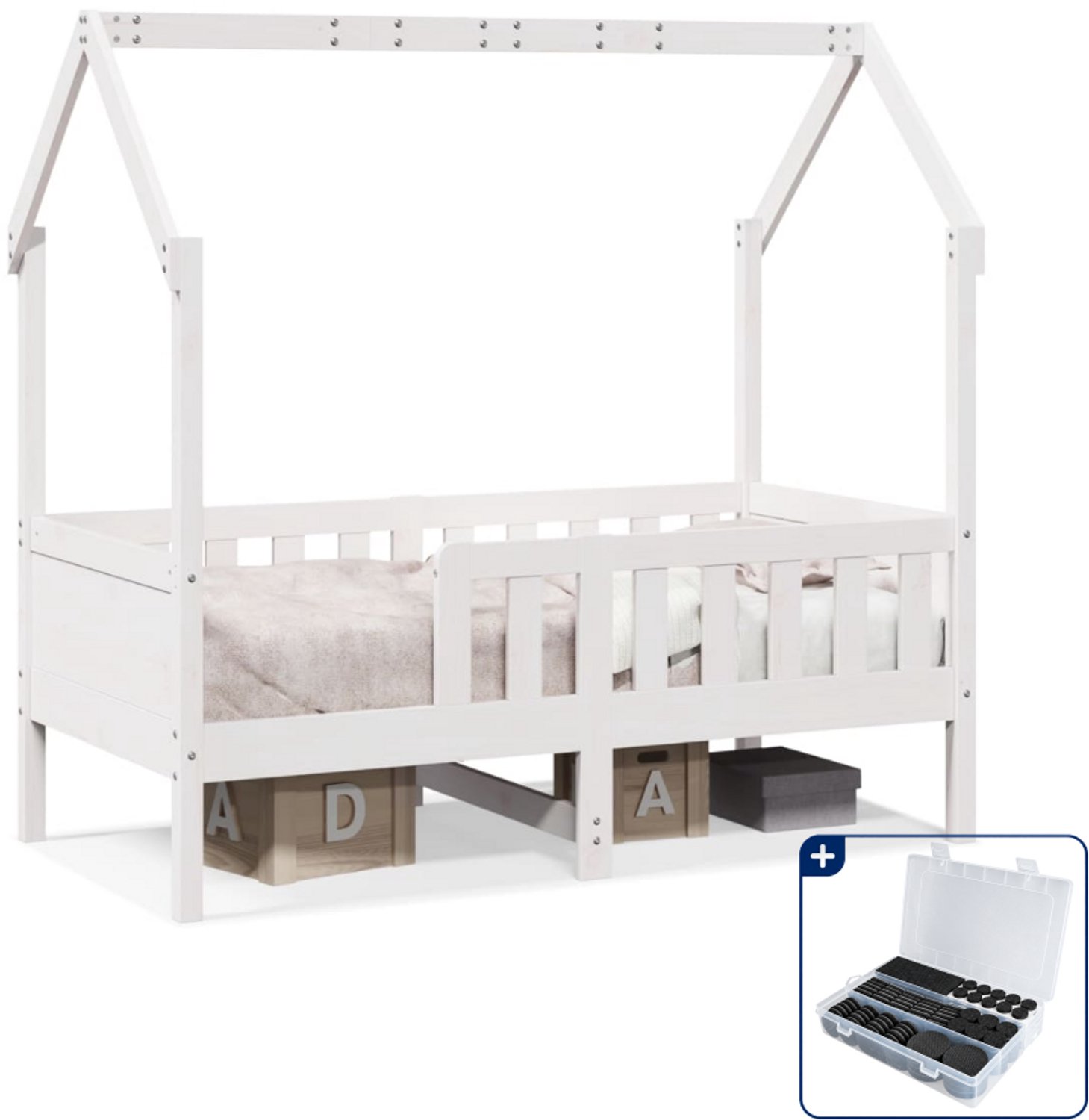 vidaXL kinderbedhuis - 80 x 160 cm - massief grenenhout - wit - Inclusief antikrasvilt 177-delig