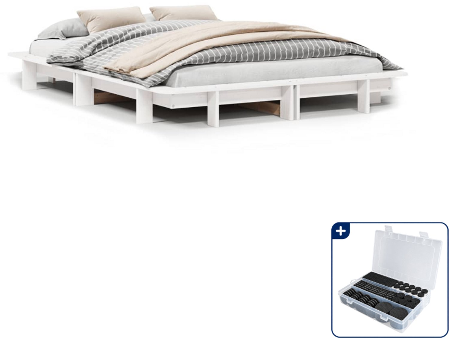 vidaXL Bedframe - Small double - 140 x 200 cm - massief grenenhout - wit - Inclusief antikrasvilt 177-delig