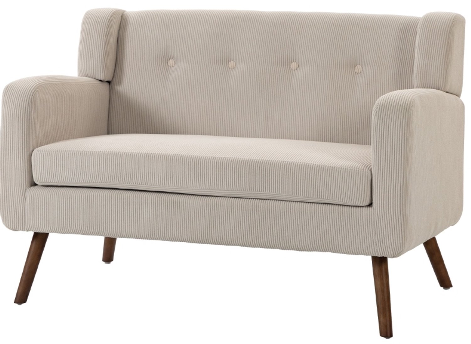 DESMIU Zitbank 118 x 72 x 80 cm - 2-Zitsbank Met Knoopdetails En Houten Poten - Voor Kleine Woonruimtes - Polyester - Beige