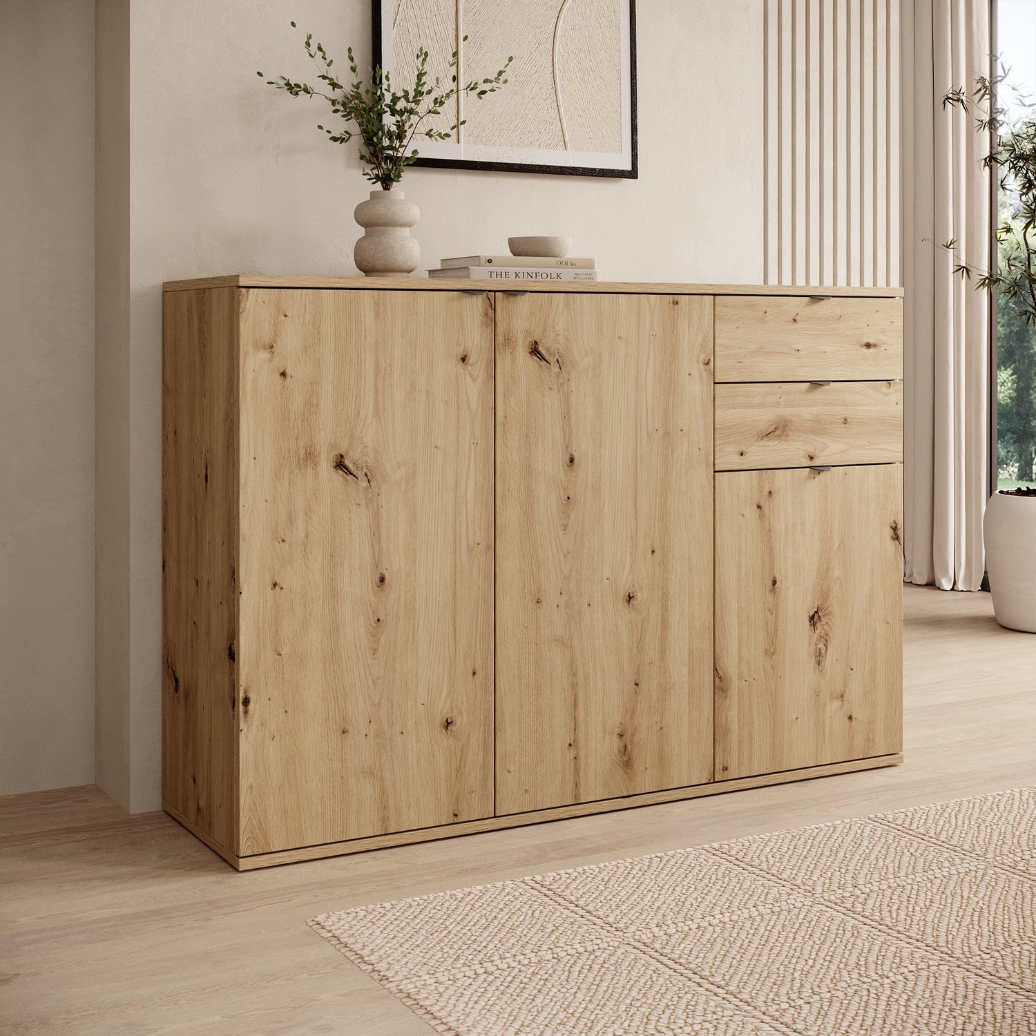 MEUBELLA Torano - Dressoir - Eikenpatroon - 120x35x84 cm Bruin