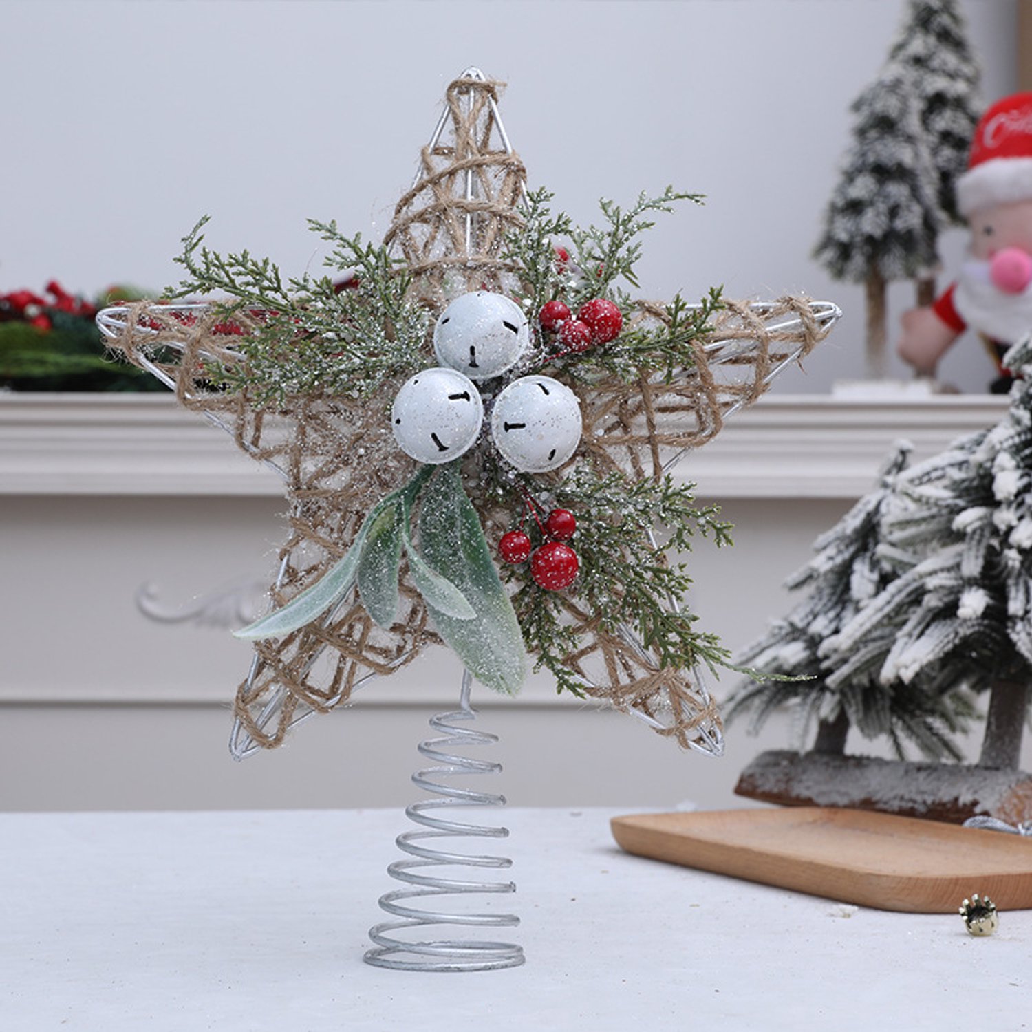 Glinsterende Kerstdecoratie - Kerstboom Piek - Piek kerstboom - Christmas piek - Vintage Verlichte Boomtopper Met Bel - Kerstboom topper - kerstversiering - kerstboomversiering - Verlichte Piek - Ster LED verlichting – foto 3