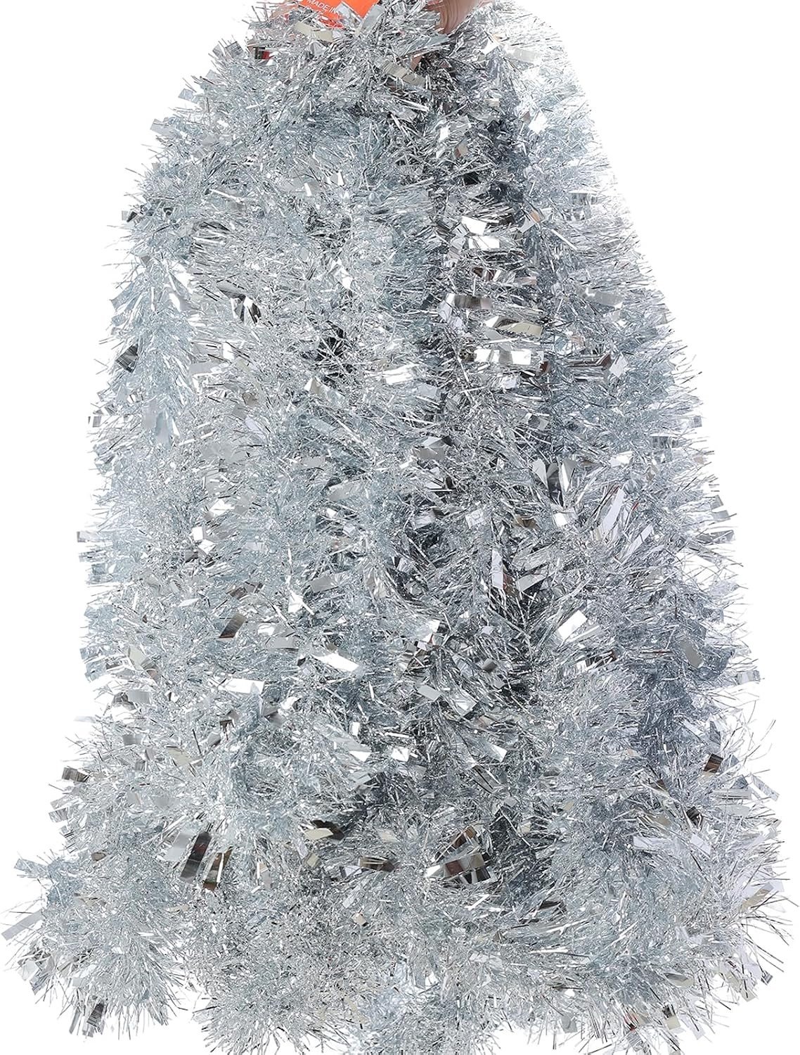 Shiny Lametta Slinger voor Kerst, 10 m Fluffy Decoratie voor Bomen en Trappen, Binnen en Buiten Gebruik, Feestelijke Versiering in Zilver