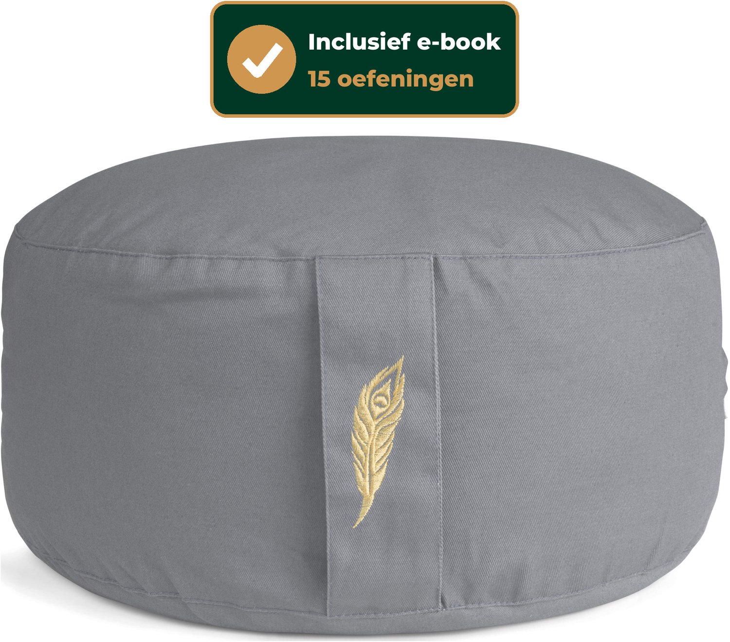 Bol.com MindBaas - Meditatiekussen - Grijs - Incl. E-Mediteergids - Eco - Rond - Boekweit - Dubbel Gestikt - 15 x 33 cm (hoogte ... aanbieding