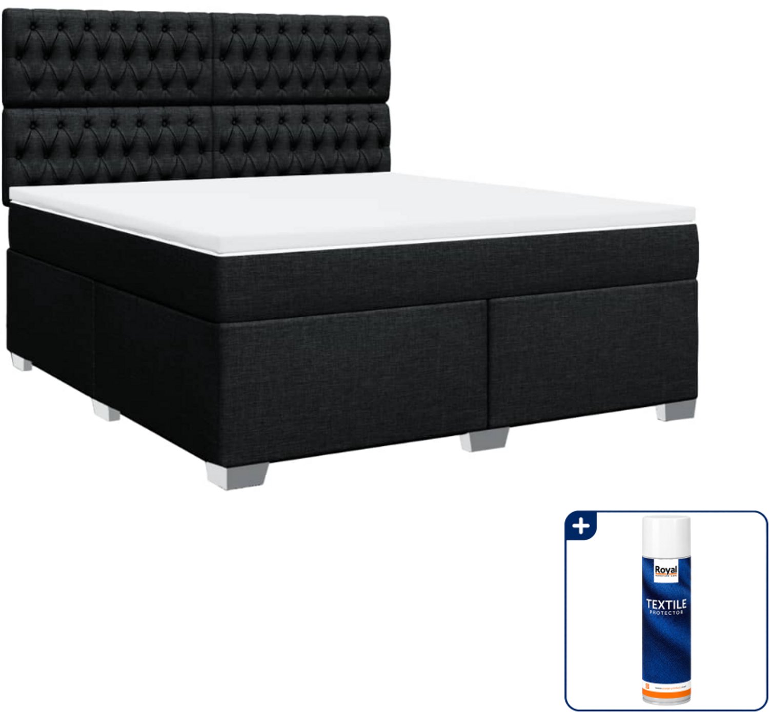 vidaXL Kingsize boxspring met matras - 180x200 cm - zwart - Inclusief textielbeschermer 500 ml