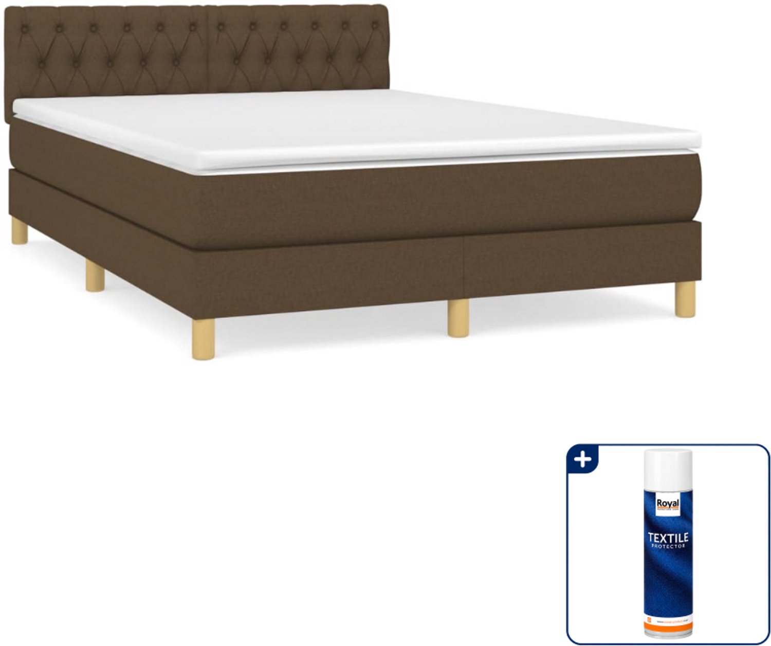 vidaXL boxspring met matras - Small double - 140 x 200 cm - donkerbruin - Inclusief textielbeschermer 500 ml