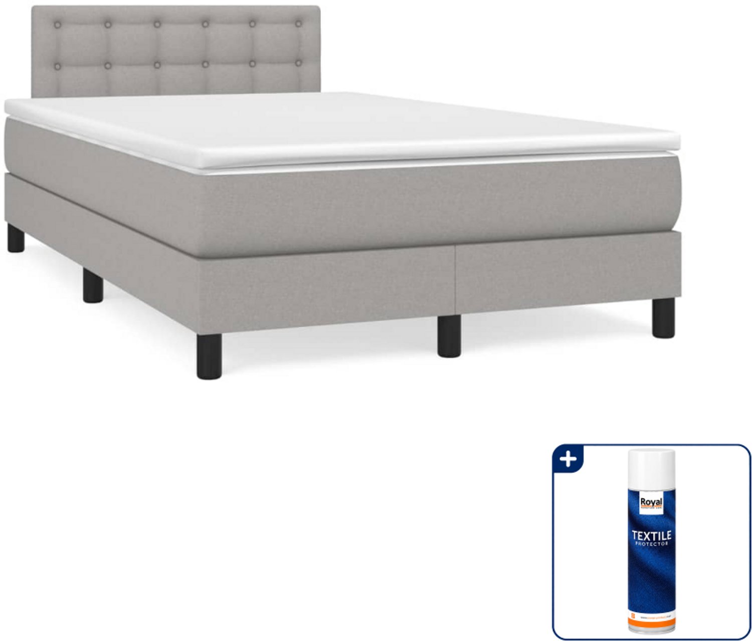 vidaXL boxspring met matras - 120 x 200 cm - stof - lichtgrijs - Inclusief textielbeschermer 500 ml