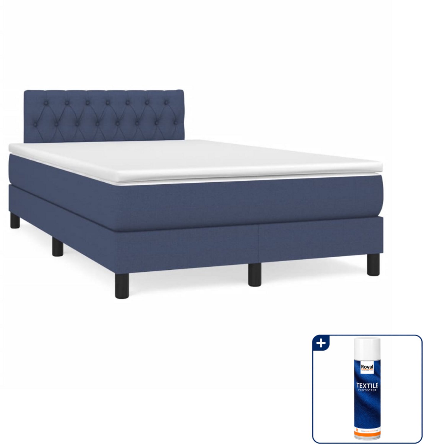 vidaXL boxspring met matras 120 x 200 cm - stof - blauw - Inclusief textielbeschermer 500 ml