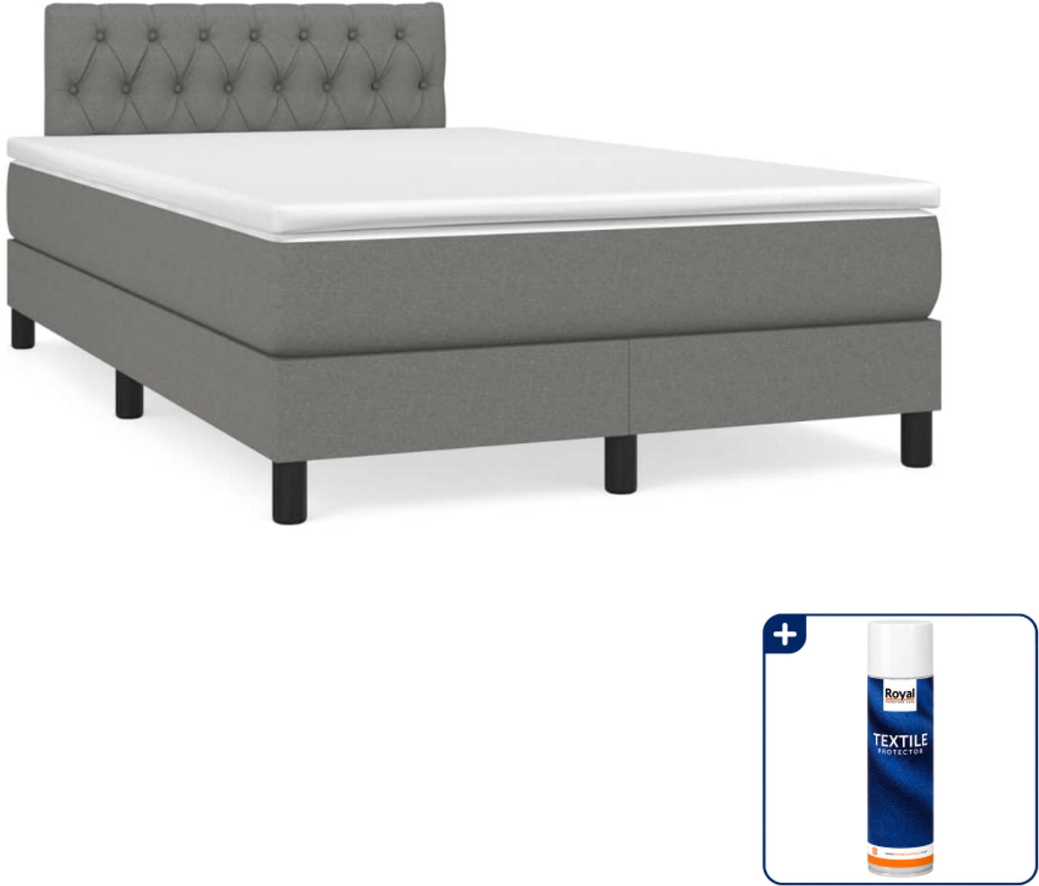 vidaXL boxspring met matras 120 x 200 cm - donkergrijs - Inclusief textielbeschermer 500 ml