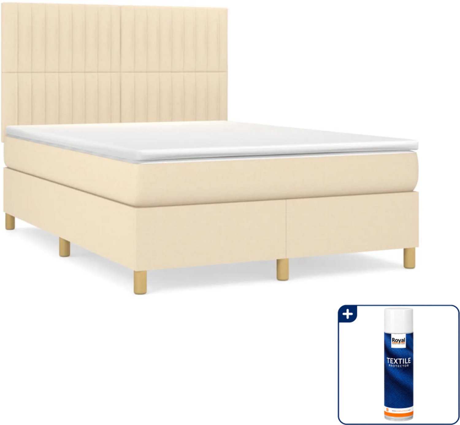 vidaXL Boxspring - Small double - 140 x 200 cm - crèmekleurig - Inclusief textielbeschermer 500 ml