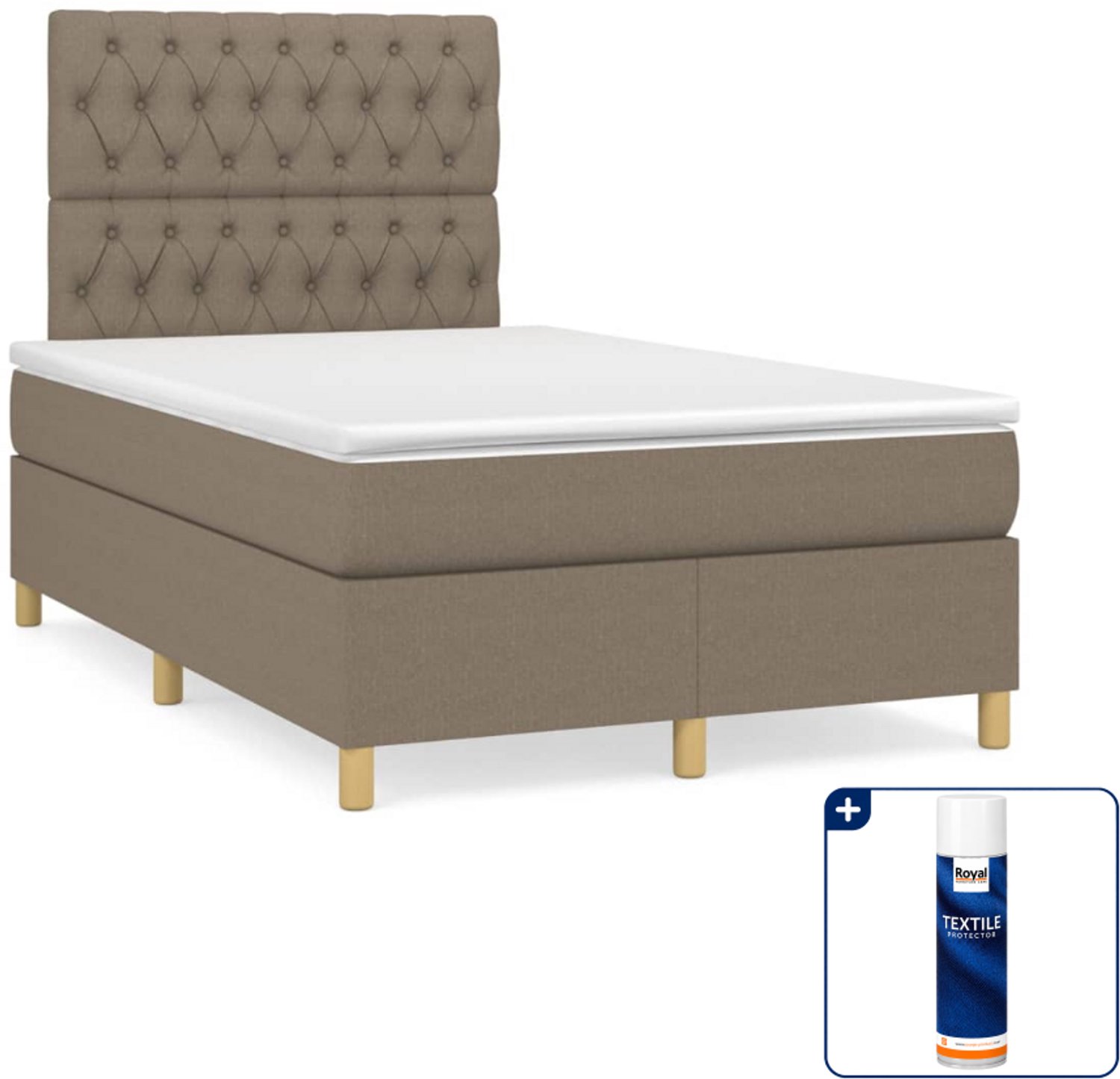 vidaXL boxspring met matras 120 x 200 cm - stof - taupe - Inclusief textielbeschermer 500 ml