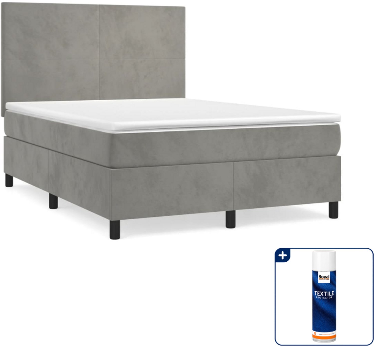 vidaXL boxspring met matras - Small double - 140 x 200 cm - lichtgrijs - Inclusief textielbeschermer 500 ml