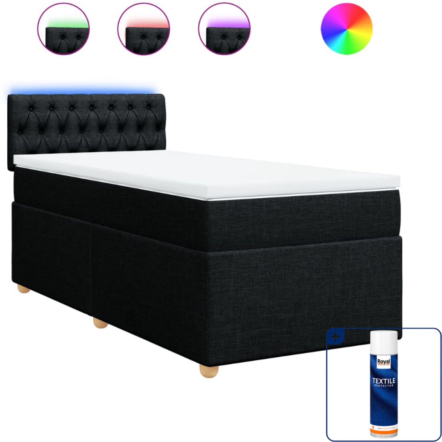 vidaXL boxspring met matras - 90 x 200 cm - stof - zwart - Inclusief textielbeschermer 500 ml