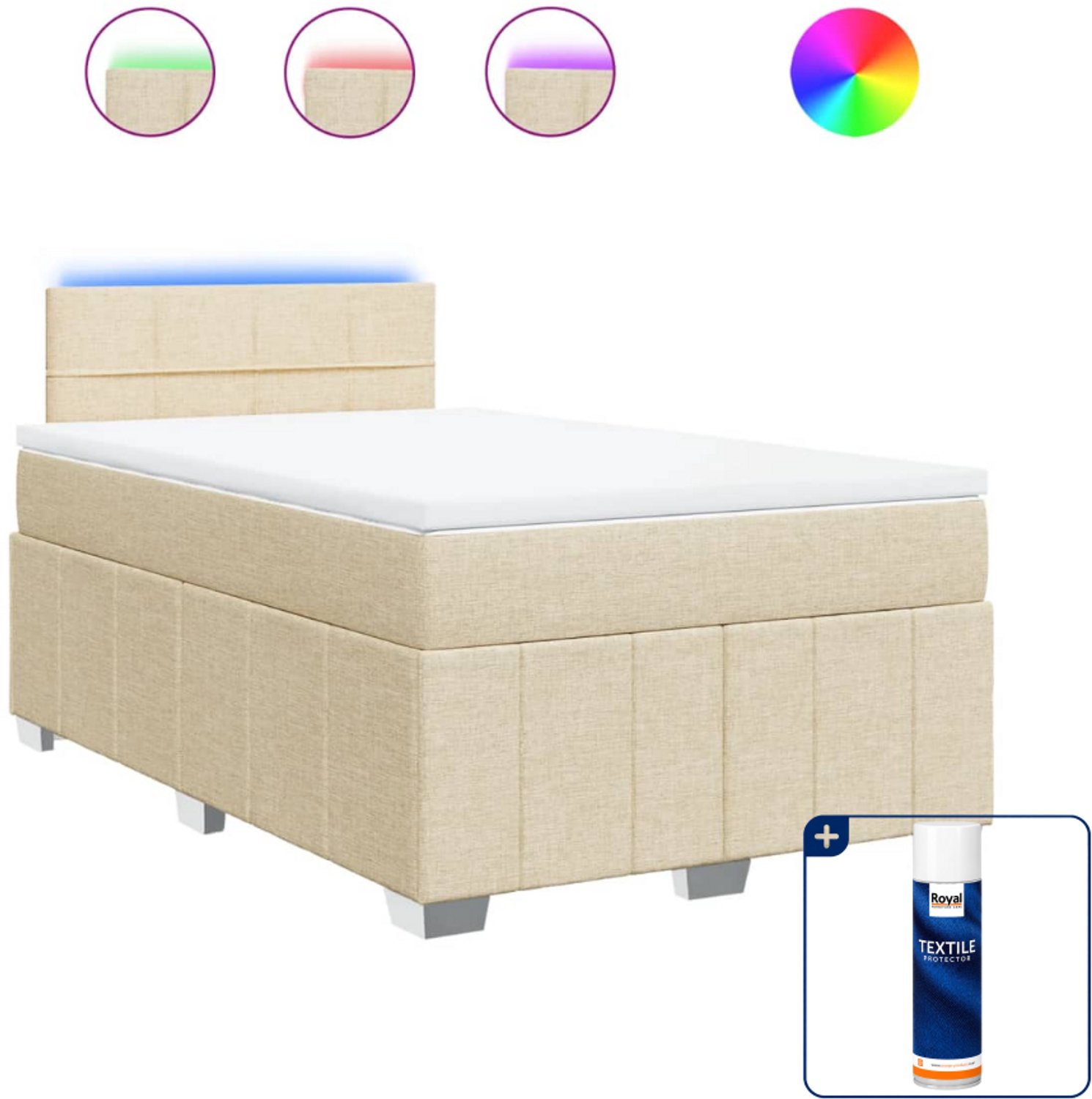 vidaXL boxspring met matras 120 x 190 cm - stof - crèmekleurig - Inclusief textielbeschermer 500 ml