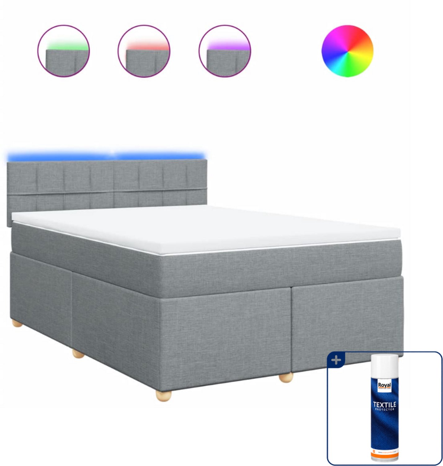 vidaXL boxspring met matras Queensize - 160 x 200 cm - lichtgrijs - Inclusief textielbeschermer 500 ml