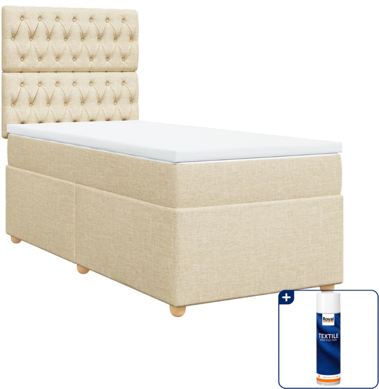 vidaXL boxspring met matras - 90 x 190 cm - stof - crème - Inclusief textielbeschermer 500 ml