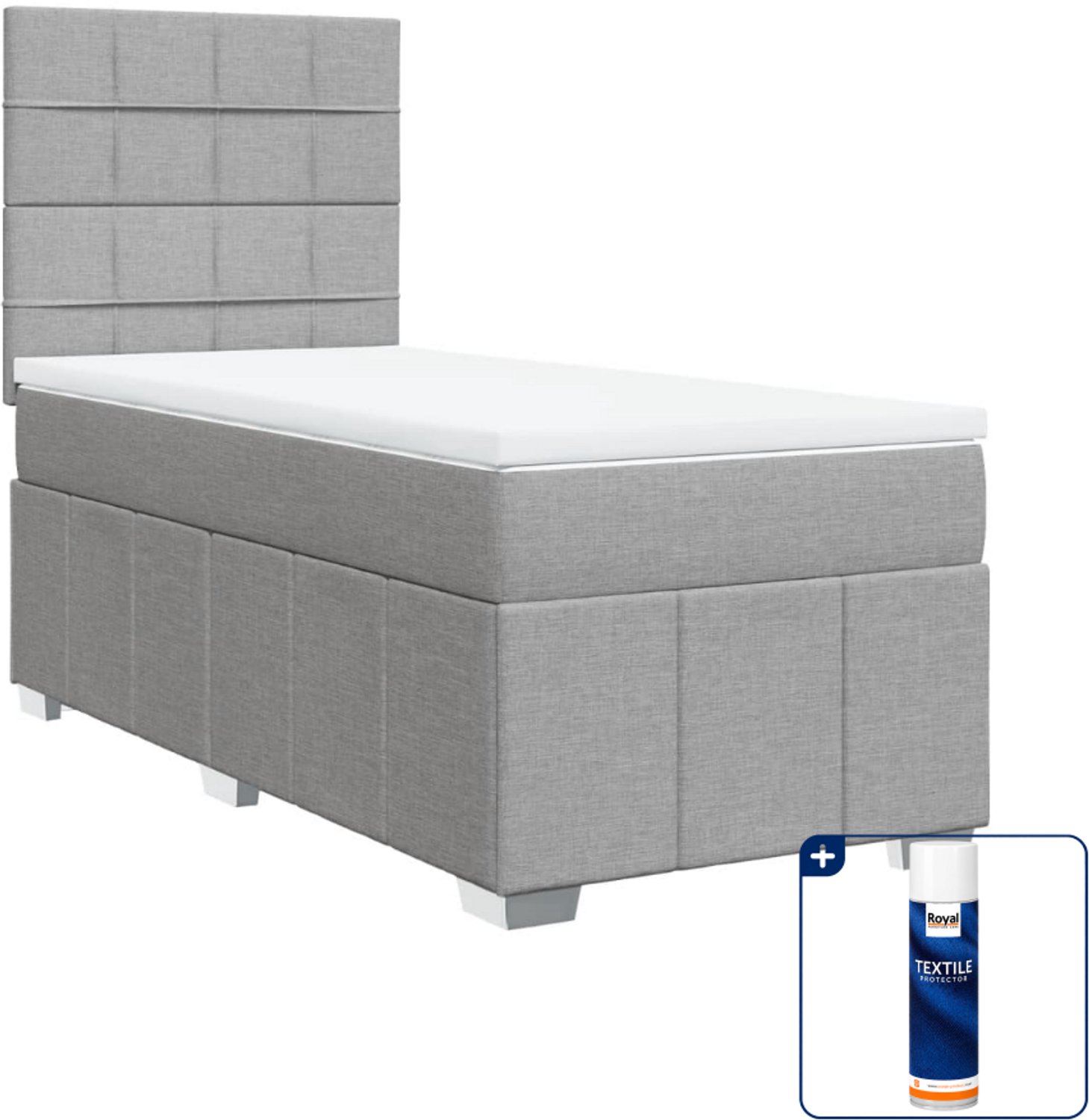 vidaXL boxspring met matras - 90 x 200 cm - stof - lichtgrijs - Inclusief textielbeschermer 500 ml